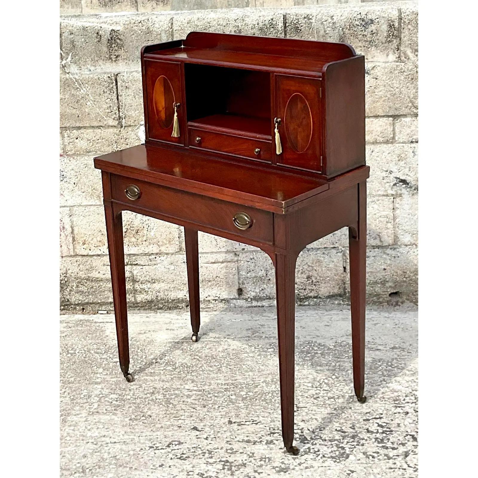 Vintage Regency Mahogany Low Secretary Desk 5