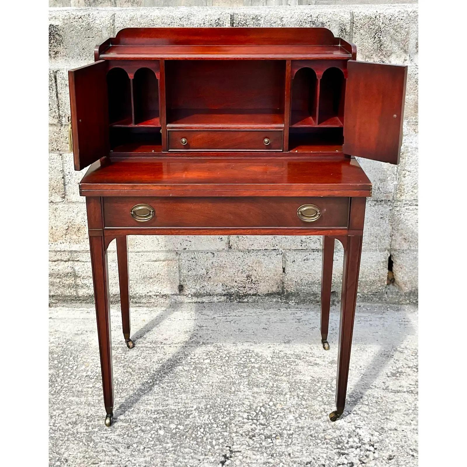 Vintage Regency Mahogany Low Secretary Desk 7