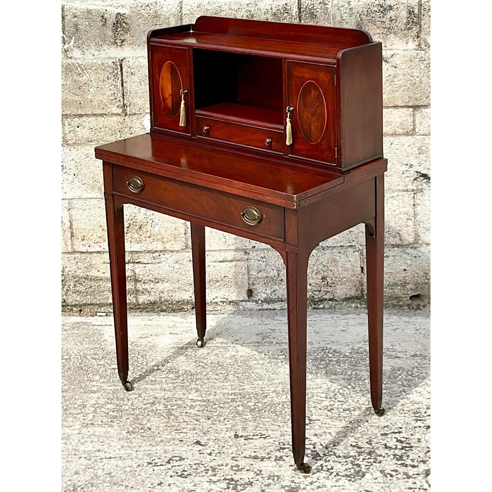 Vintage Regency Mahogany Low Secretary Desk 3