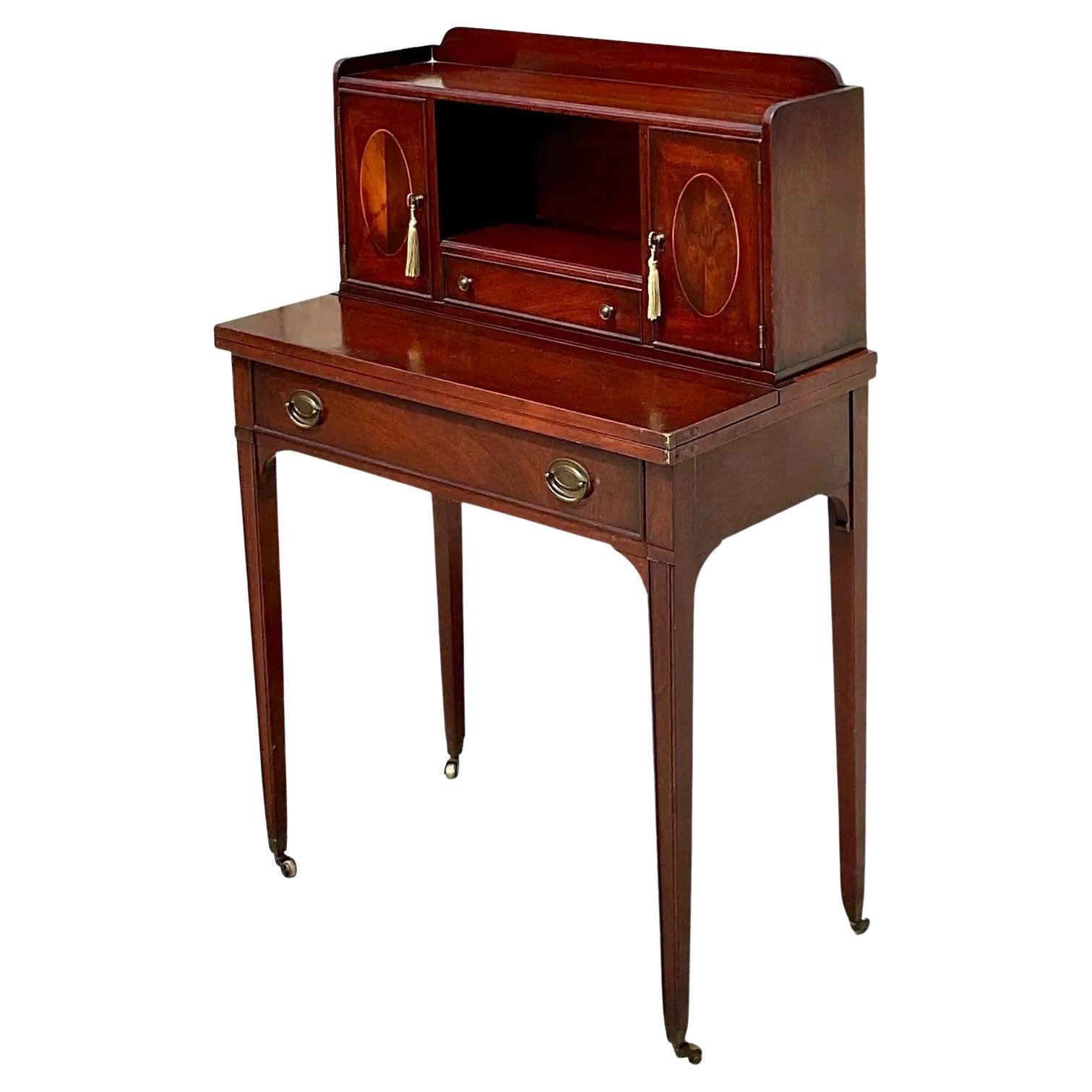 Vintage Regency Mahogany Low Secretary Desk