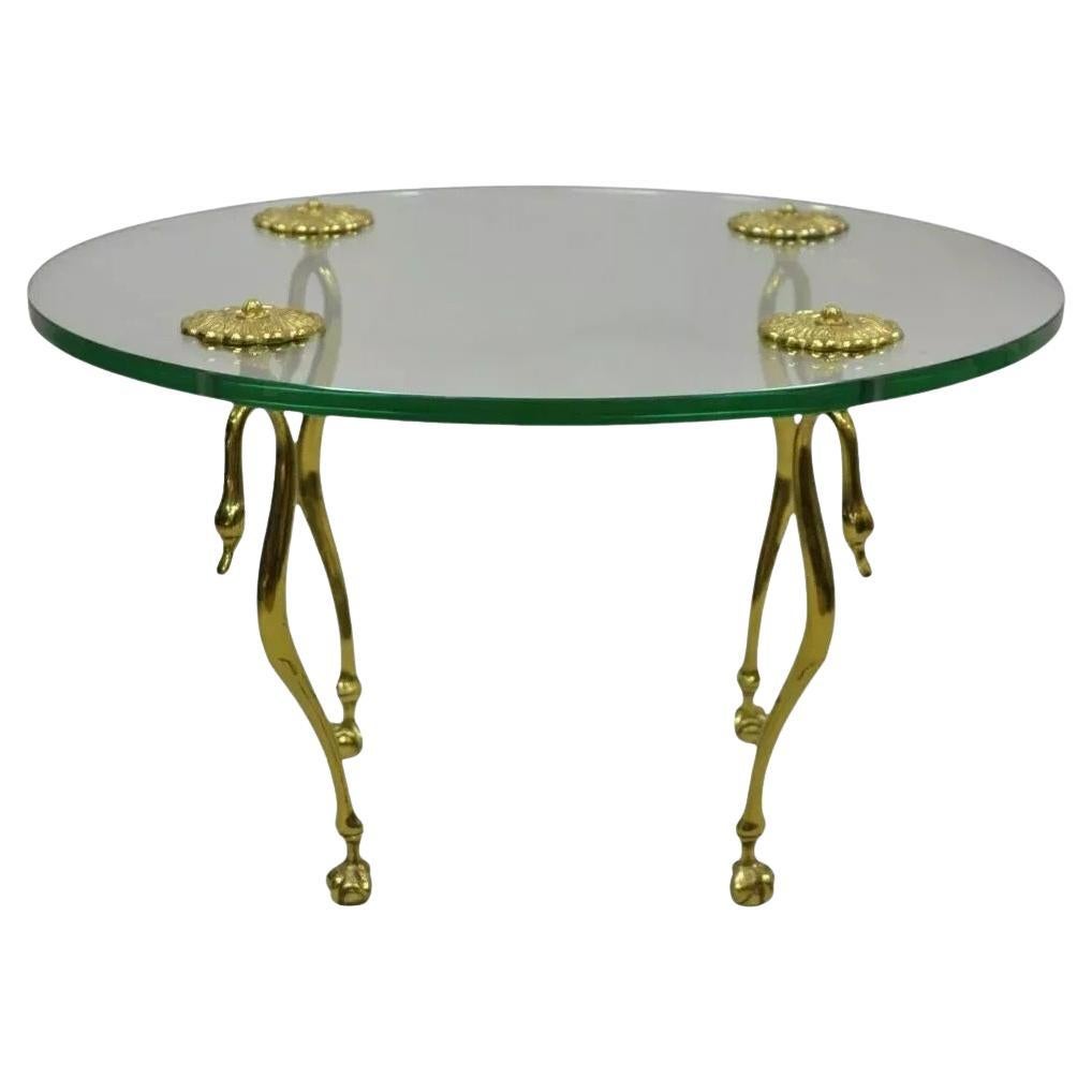Vintage Regency Maison Jansen Stil Messing Swan & Glas Kleine Runde Couchtisch