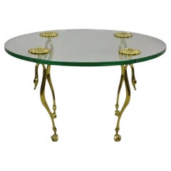 Vintage Regency Maison Jansen Style Brass Swan & Glass Small Round Coffee Table