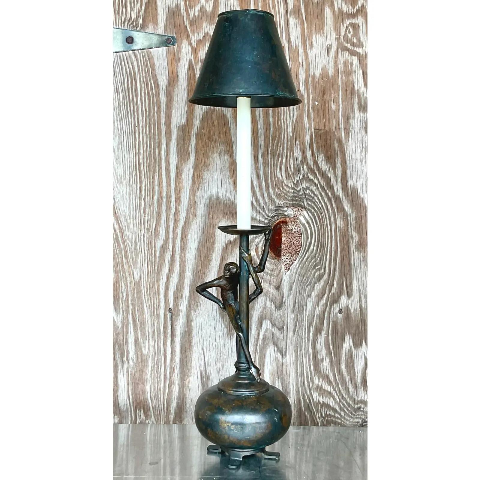 20th Century Vintage Regency Maitland Smith Climbing Monkey Table Lamps For Sale