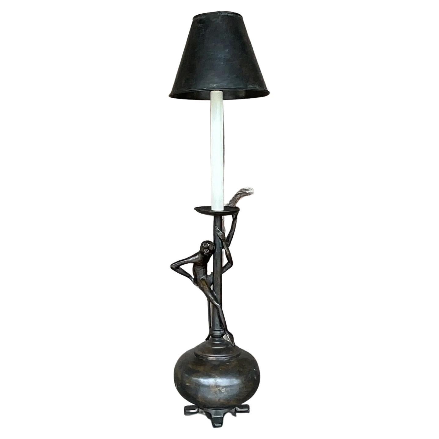 Vintage Regency Maitland Smith Climbing Monkey Table Lamps For Sale