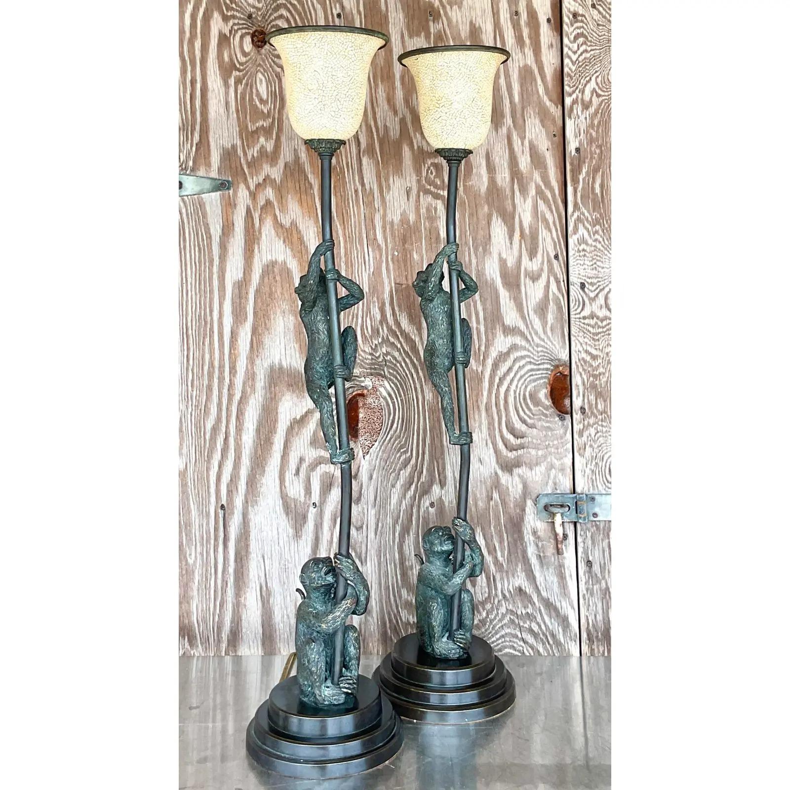 Vintage Regency Maitland Smith Climbing Monkeys Table Lamps, a Pair 6