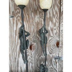 Vintage Regency Maitland Smith Climbing Monkeys Table Lamps, a Pair