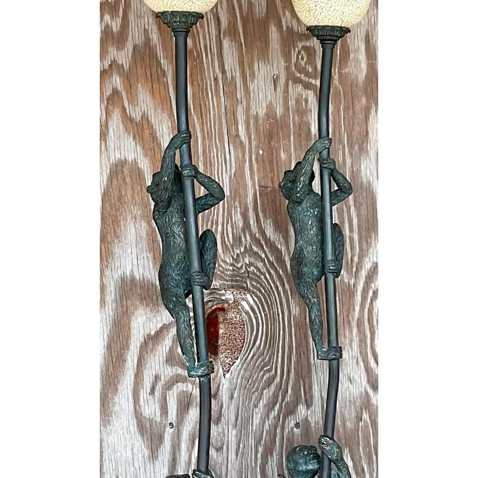 Vintage Regency Maitland Smith Climbing Monkeys Table Lamps, a Pair In Good Condition In west palm beach, FL
