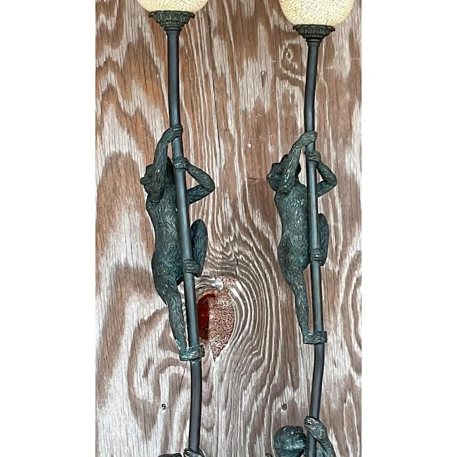 Vintage Regency Maitland Smith Climbing Monkeys Table Lamps, a Pair In Good Condition In West Palm Beach, FL