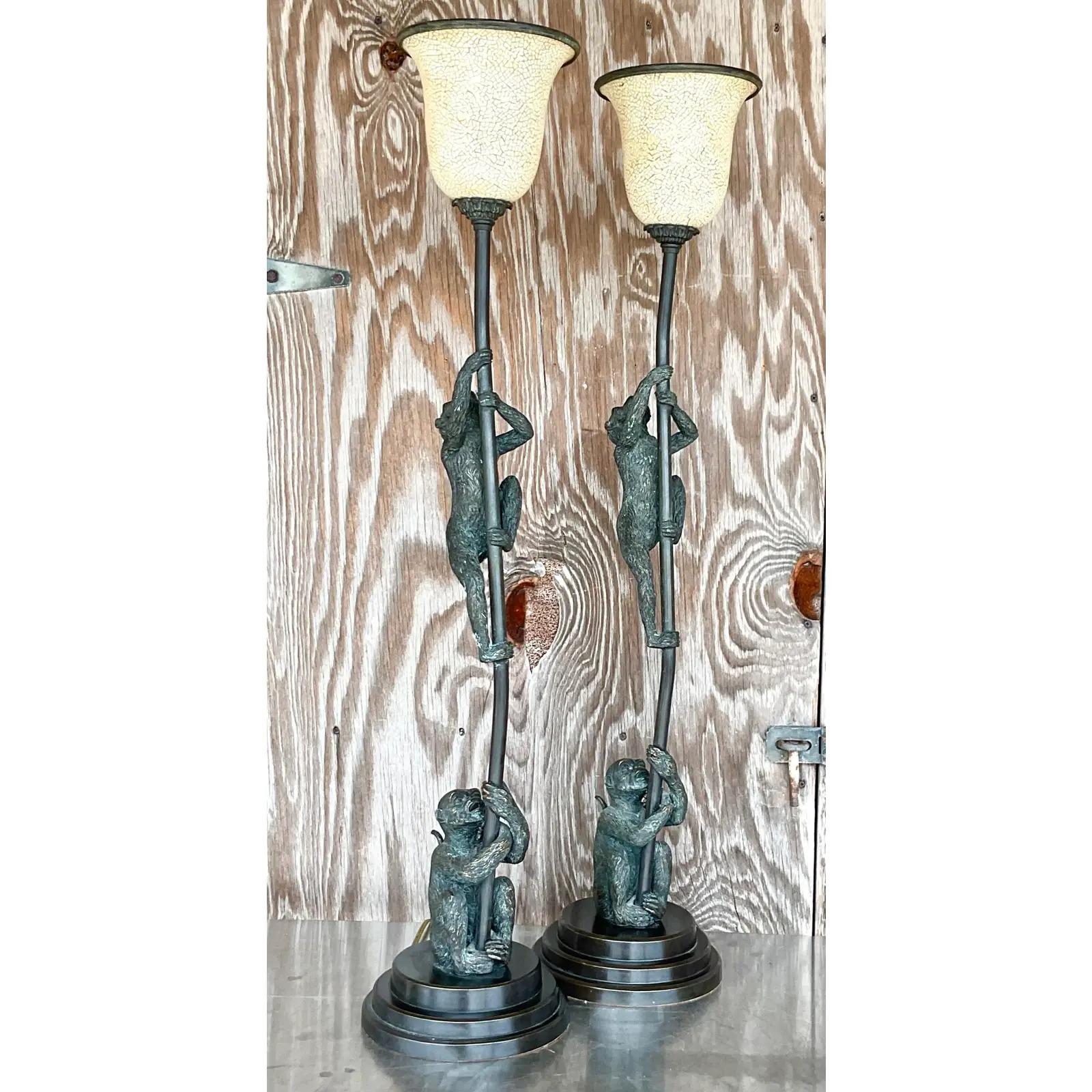 Vintage Regency Maitland Smith Climbing Monkeys Table Lamps, a Pair 3