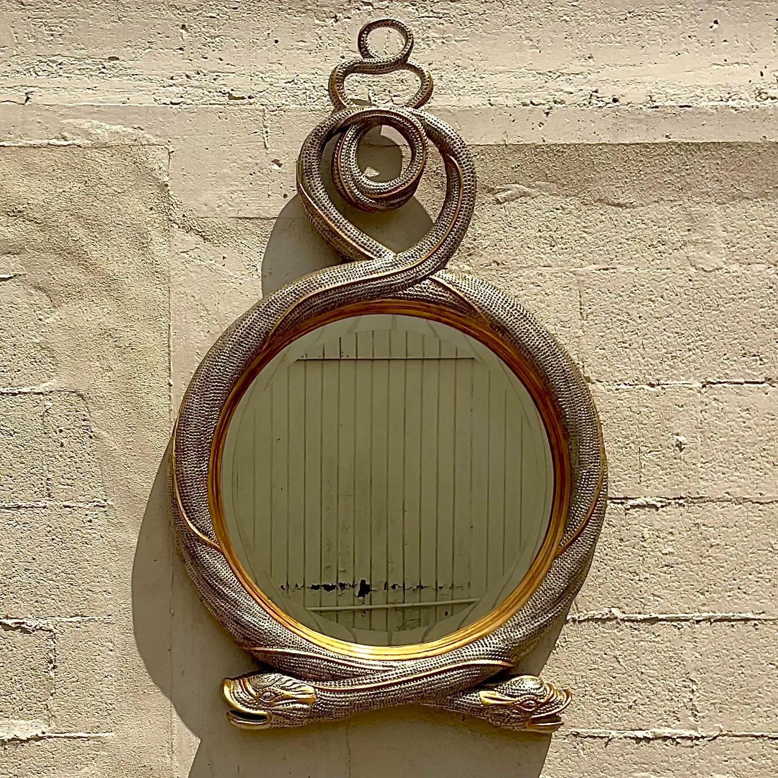 Vintage Regency Maitland Smith Gilt Twisted Serpent Mirror In Good Condition In west palm beach, FL