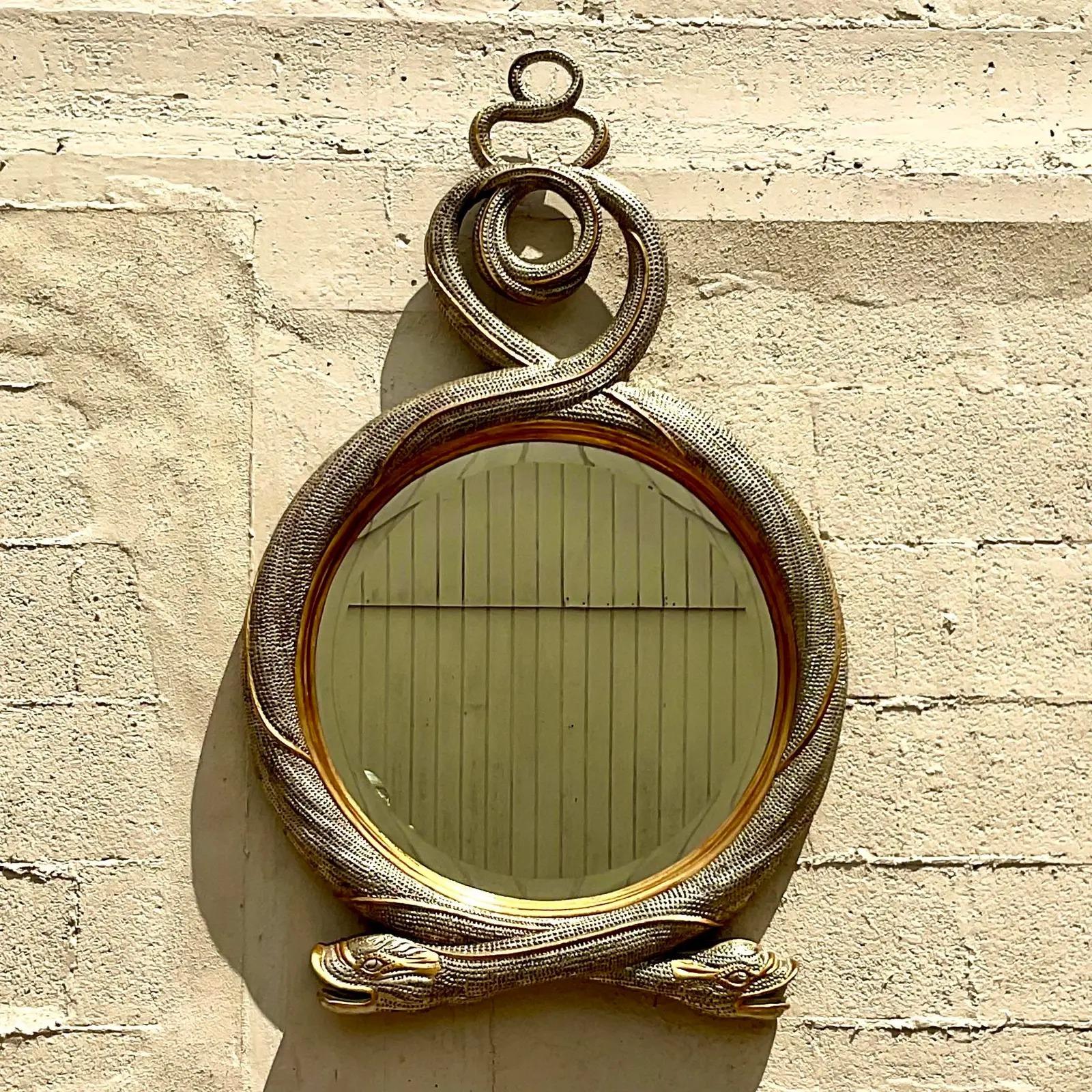 Gold Vintage Regency Maitland Smith Gilt Twisted Serpent Mirror