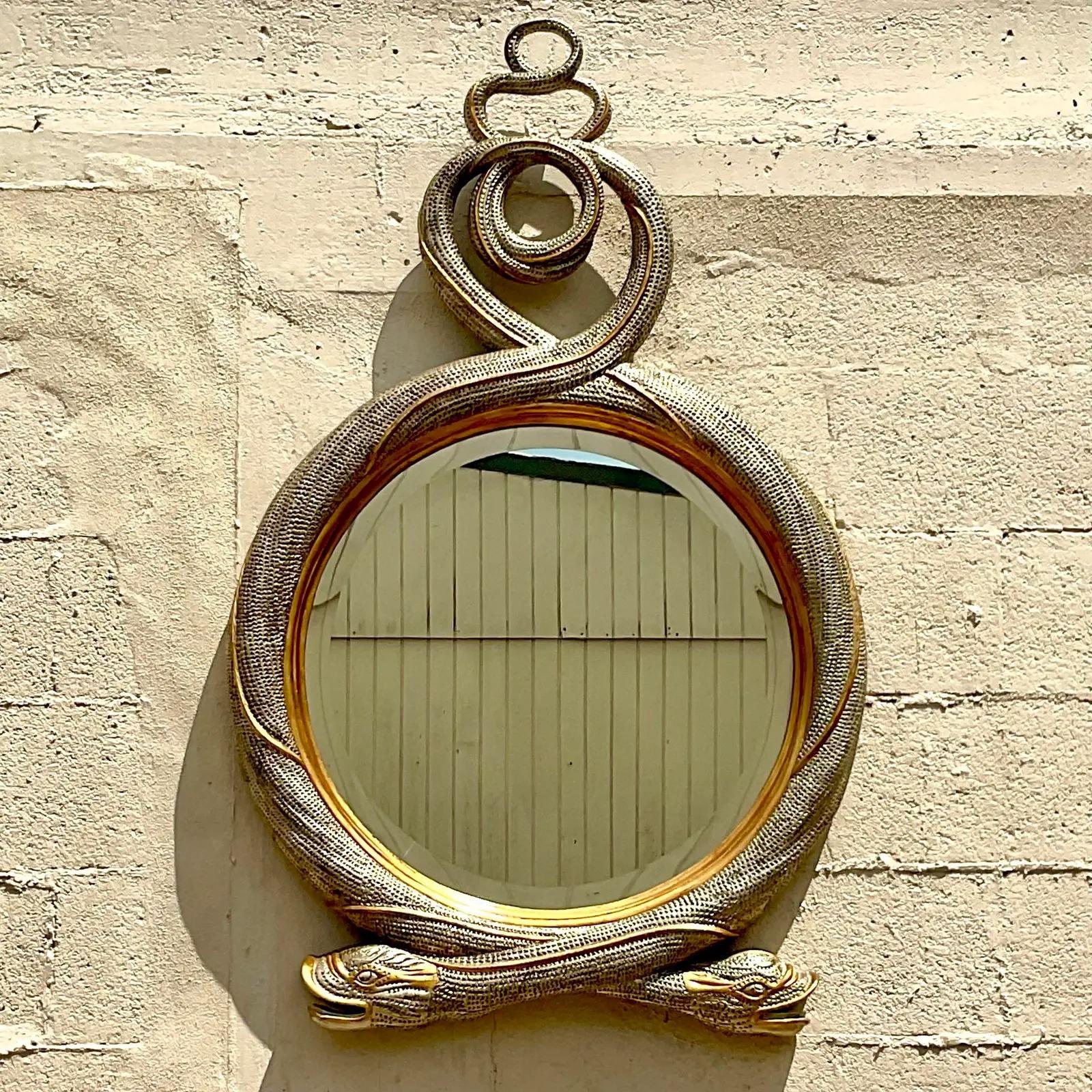 Vintage Regency Maitland Smith Gilt Twisted Serpent Mirror 1