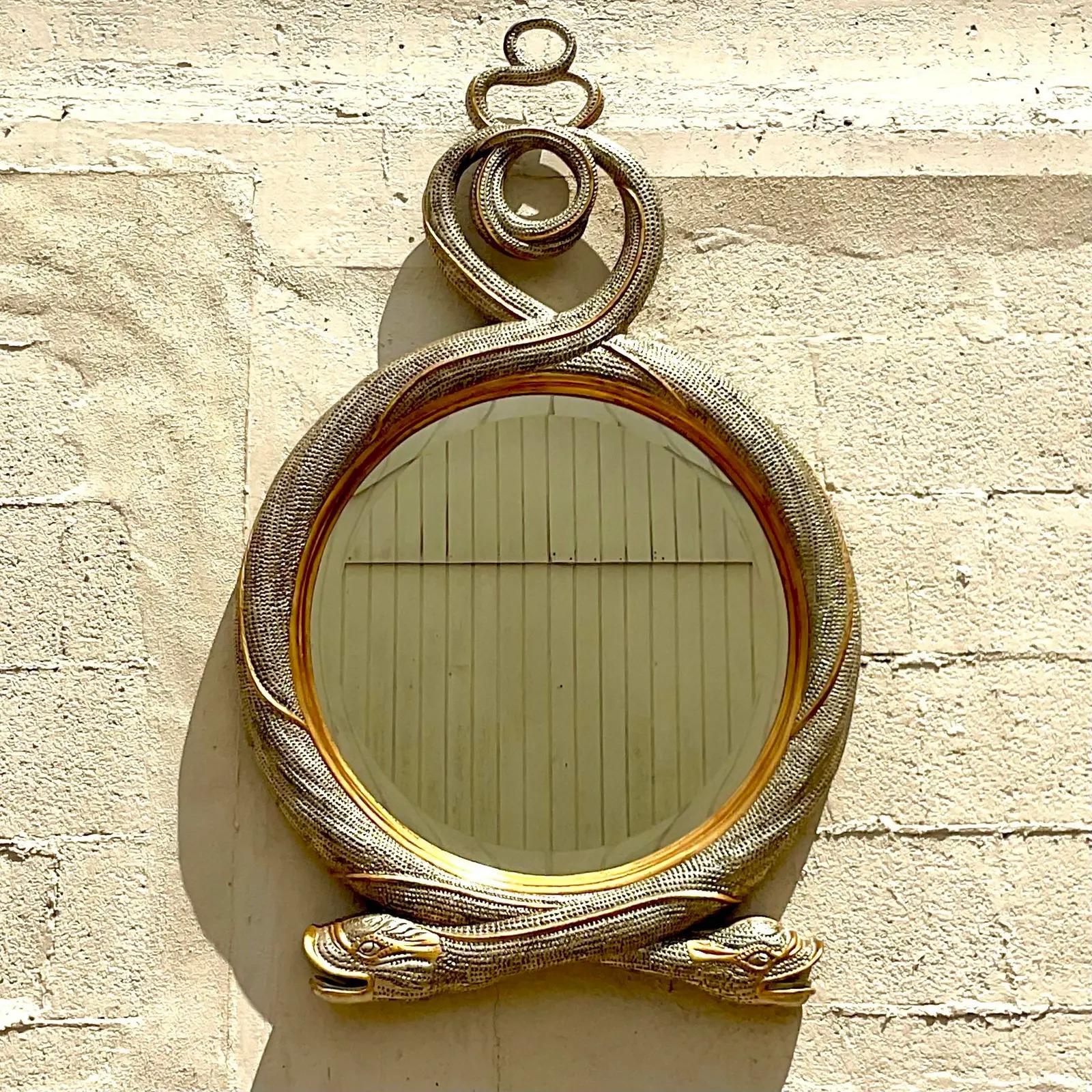 Vintage Regency Maitland Smith Gilt Twisted Serpent Mirror 2