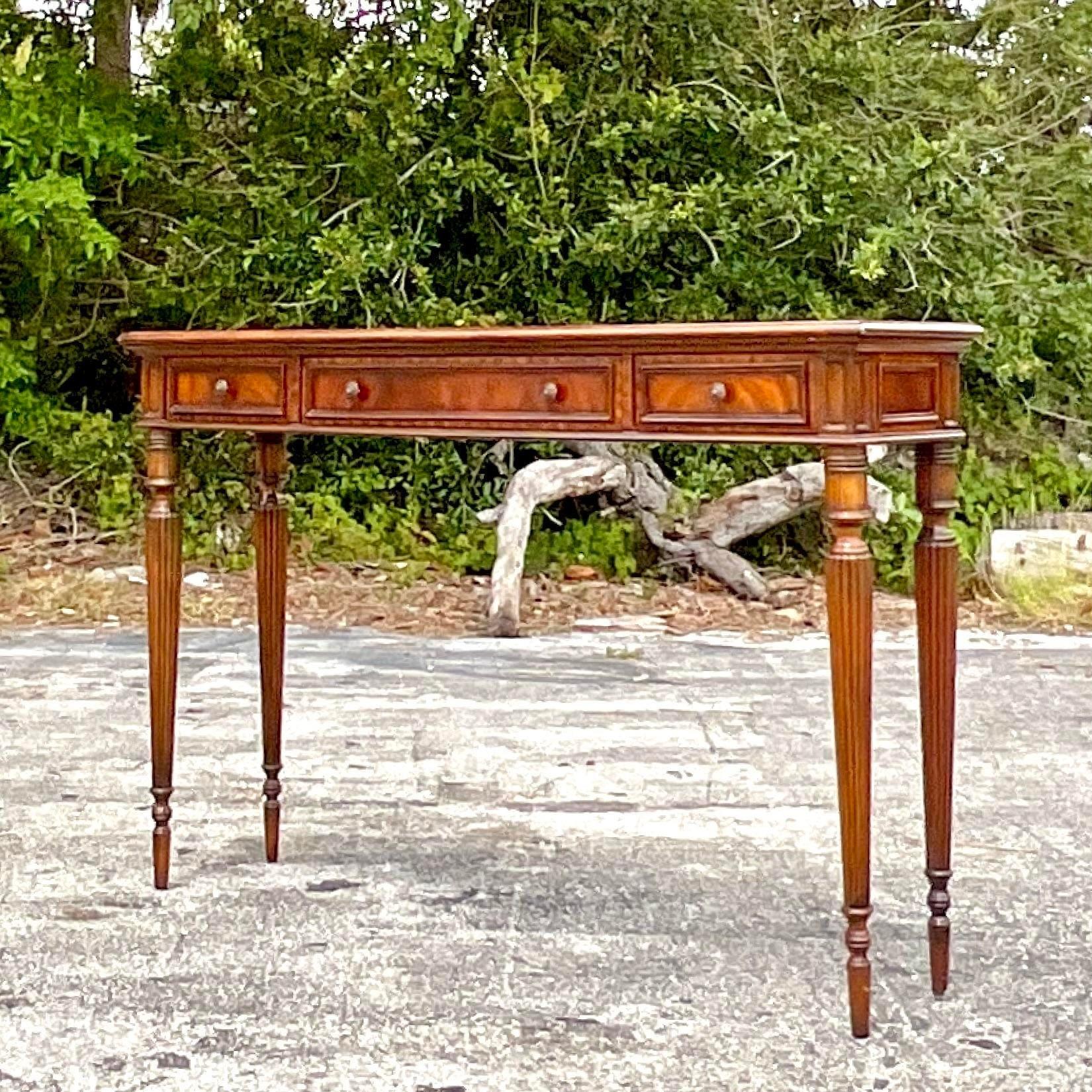Vintage Regency Maitland Smith Leather Embossed Console Table For Sale 2