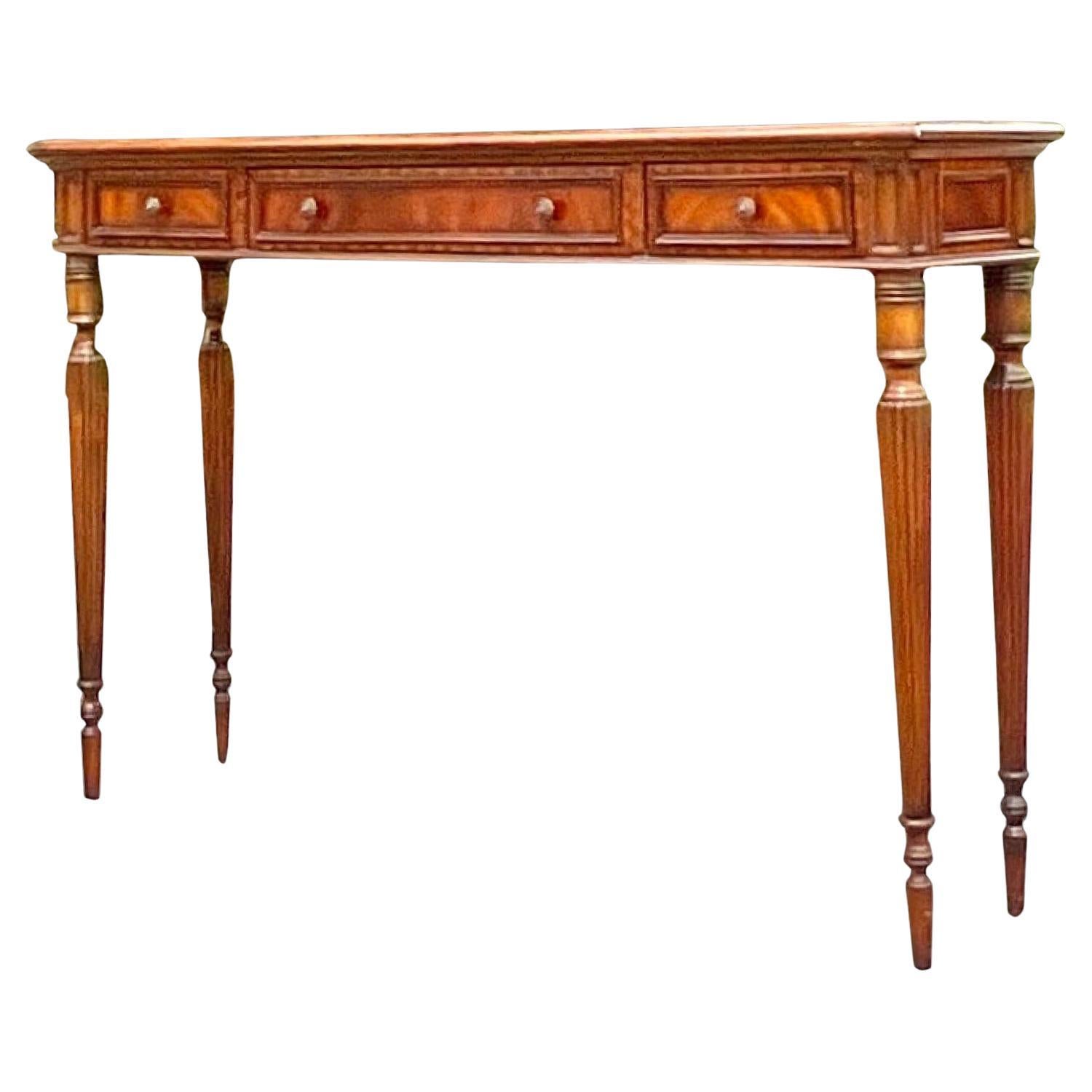 Vintage Regency Maitland Smith Leather Embossed Console Table For Sale