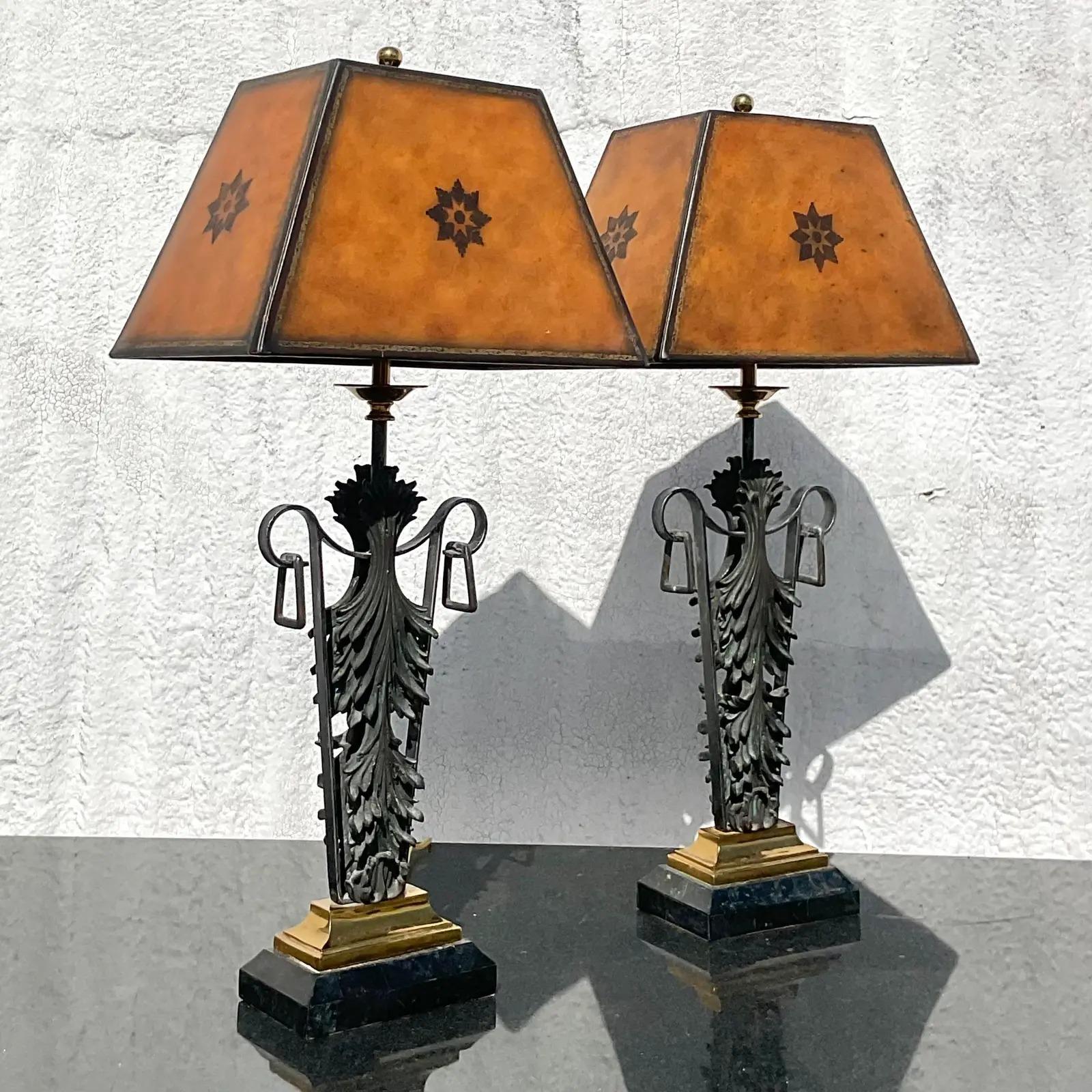 North American Vintage Regency Maitland Smith Patinated Lamps, a Pair