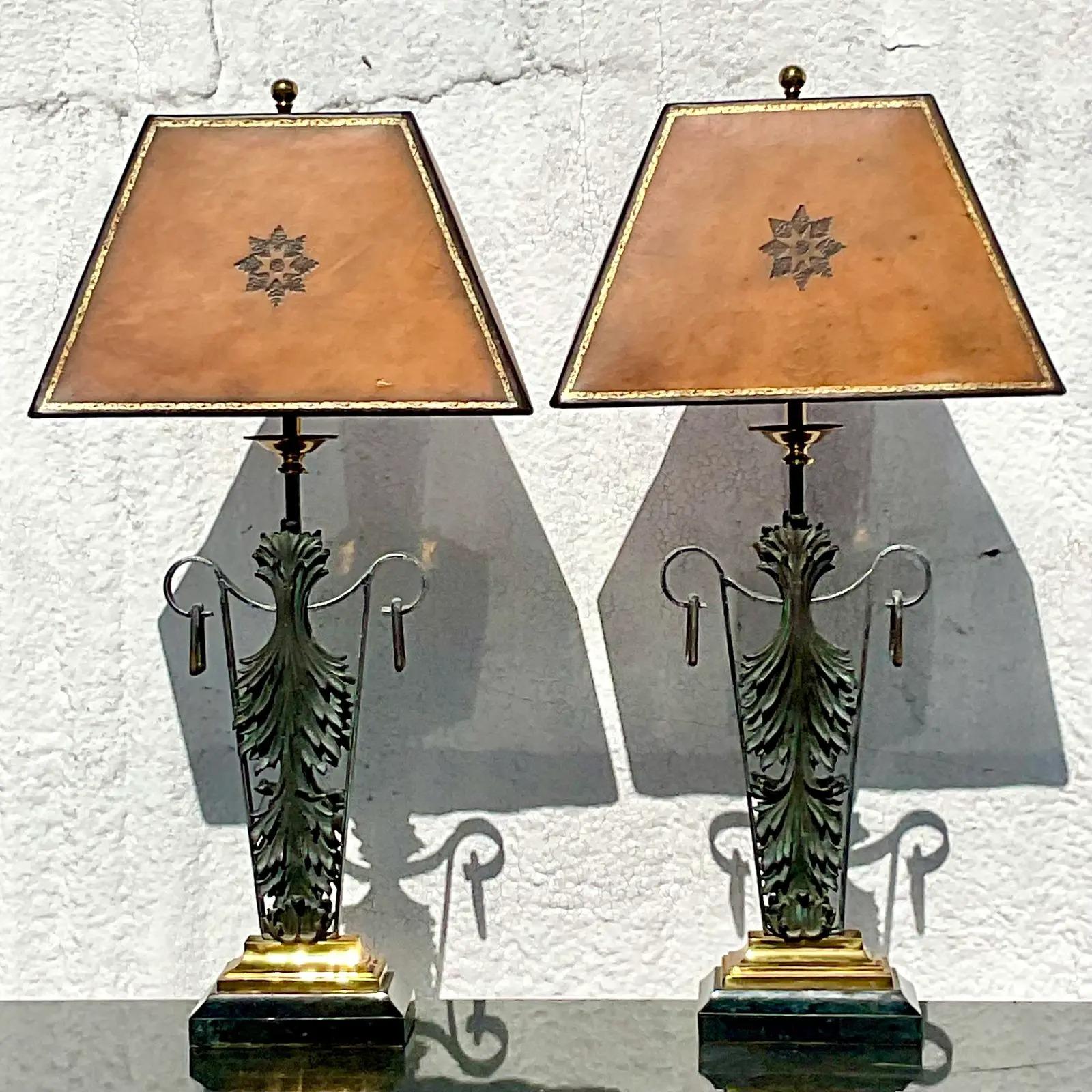 Vintage Regency Maitland Smith Patinated Lamps, a Pair 1