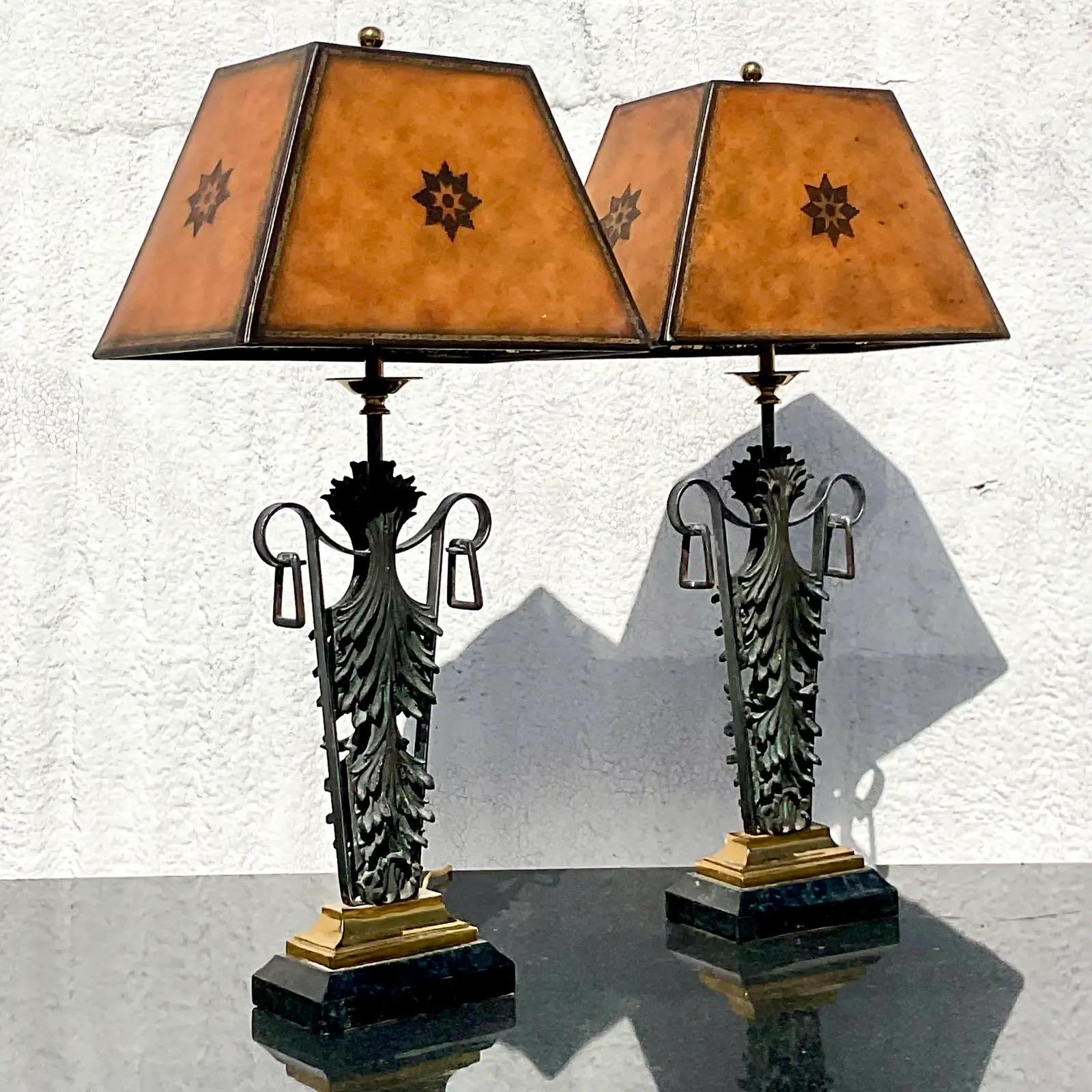 Vintage Regency Maitland Smith Patinated Lamps, a Pair 2
