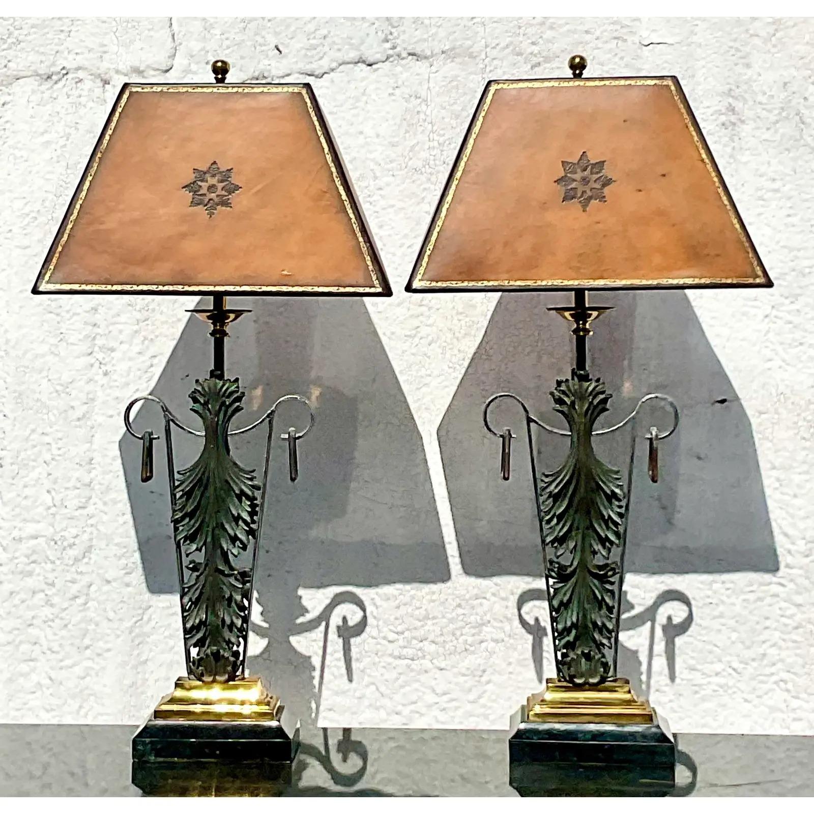 Vintage Regency Maitland Smith Patinated Lamps, a Pair 3