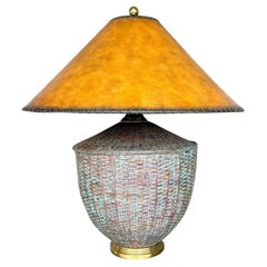 Vintage Regency Maitland Smith Patinated Rattan Table Lamp