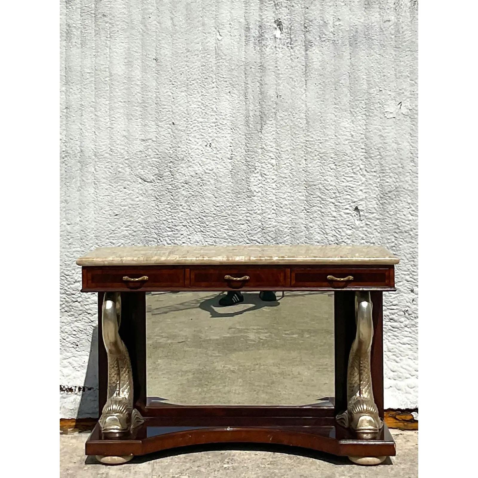 Vintage Regency Maitland Smith Silver Koi Console Table For Sale 4