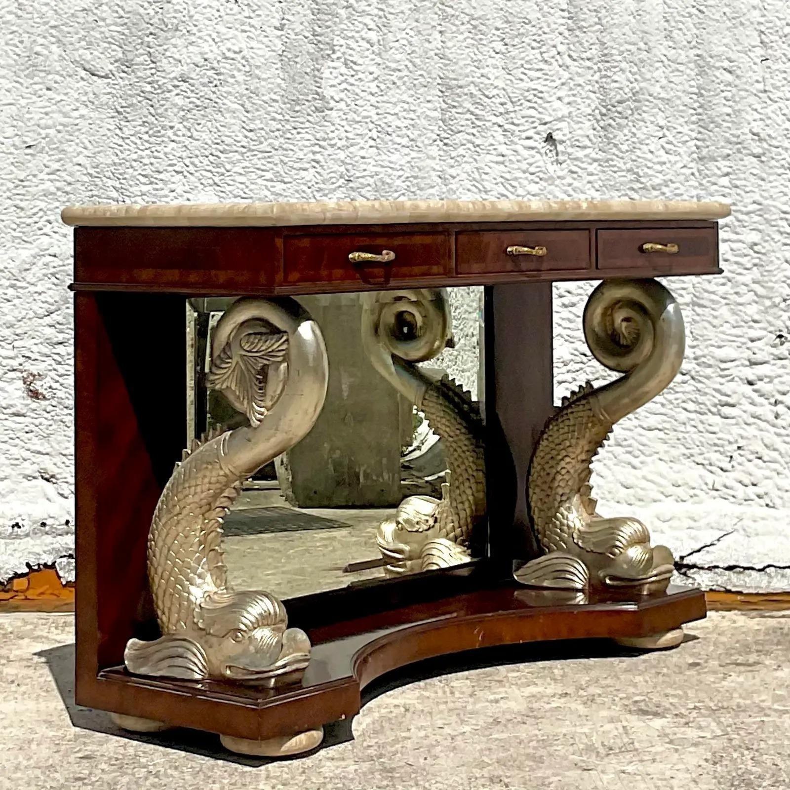 Vintage Regency Maitland Smith Silver Koi Console Table For Sale 5