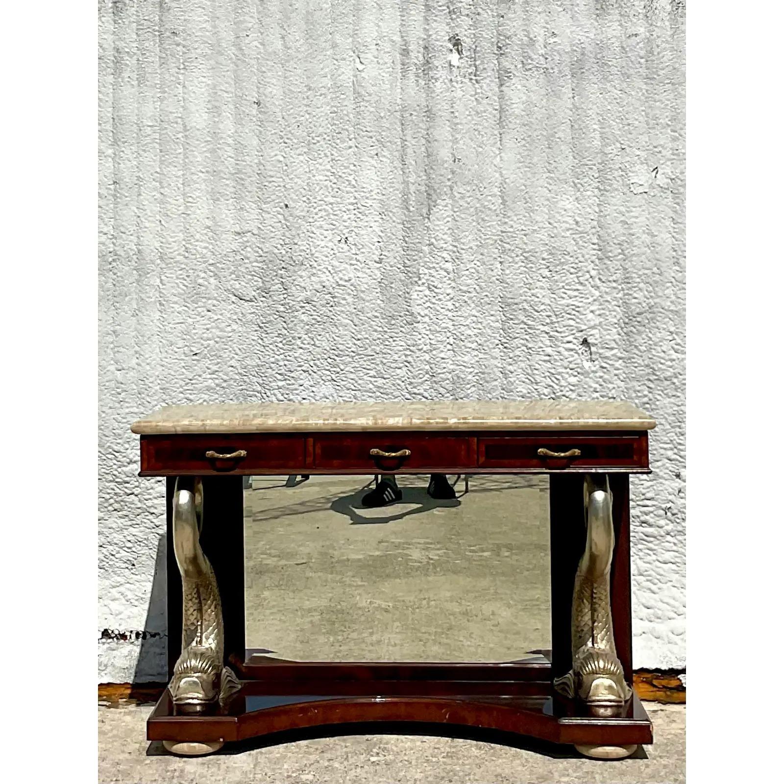 Vintage Regency Maitland Smith Silver Koi Console Table For Sale 2