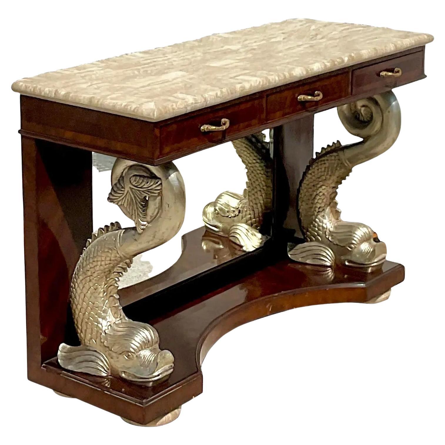 Console Koi vintage Maitland Smith en argent de style Régence en vente