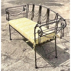 Vintage Regency Maitland Smith Swag and Tassel Wrought Iron Bench