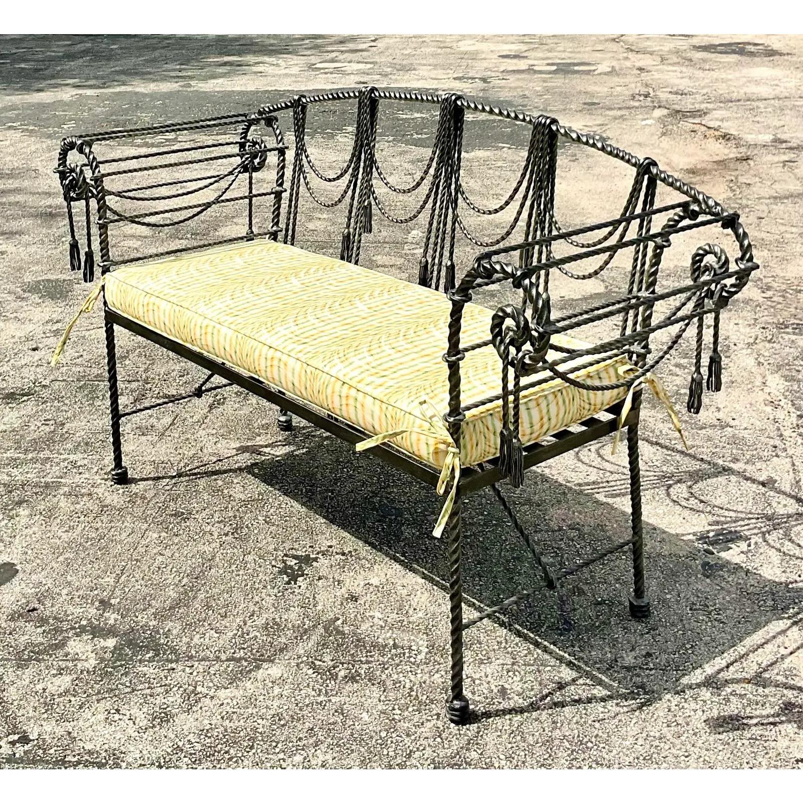 Vintage Regency Maitland Smith Swag and Tassel Wrought Iron Bench 1