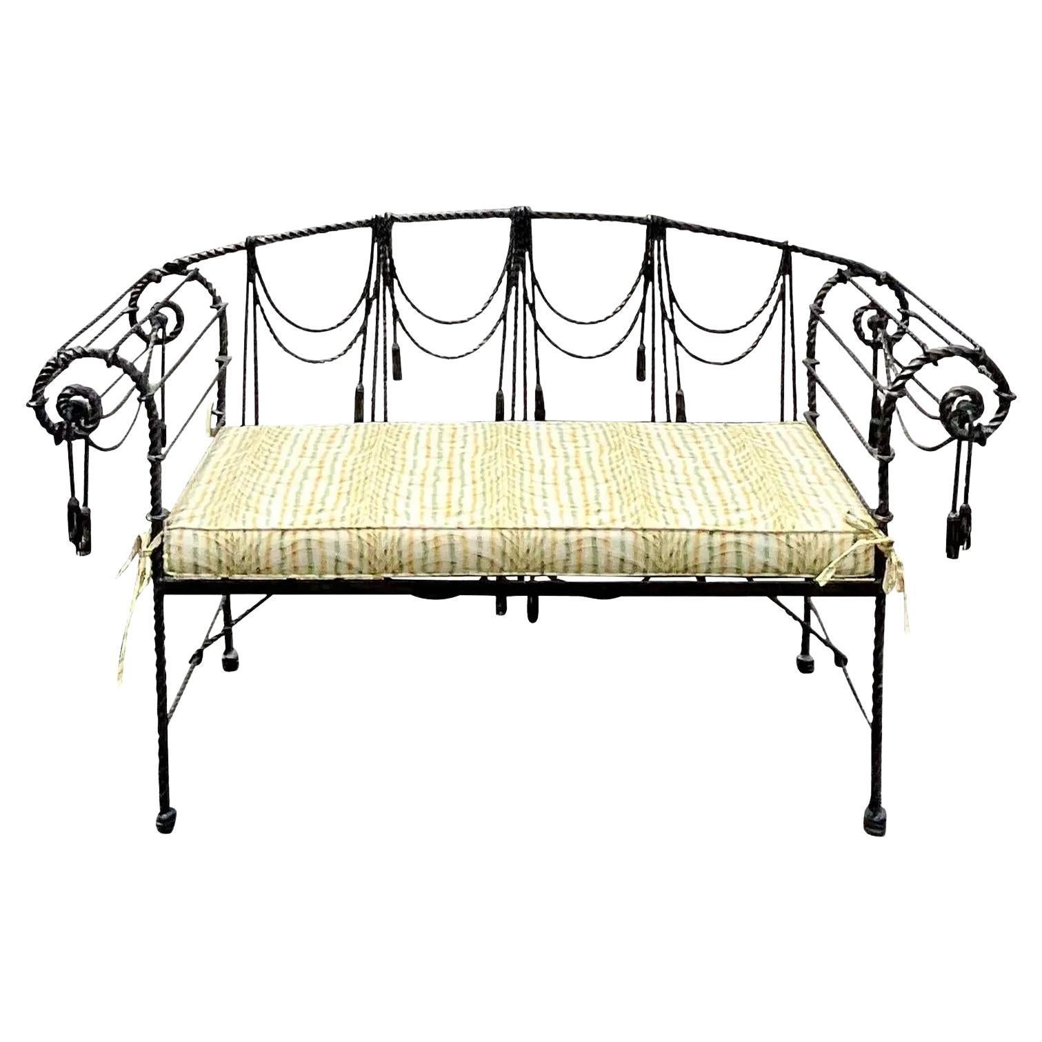 Vintage Regency Maitland Smith Swag and Tassel Wrought Iron Bench