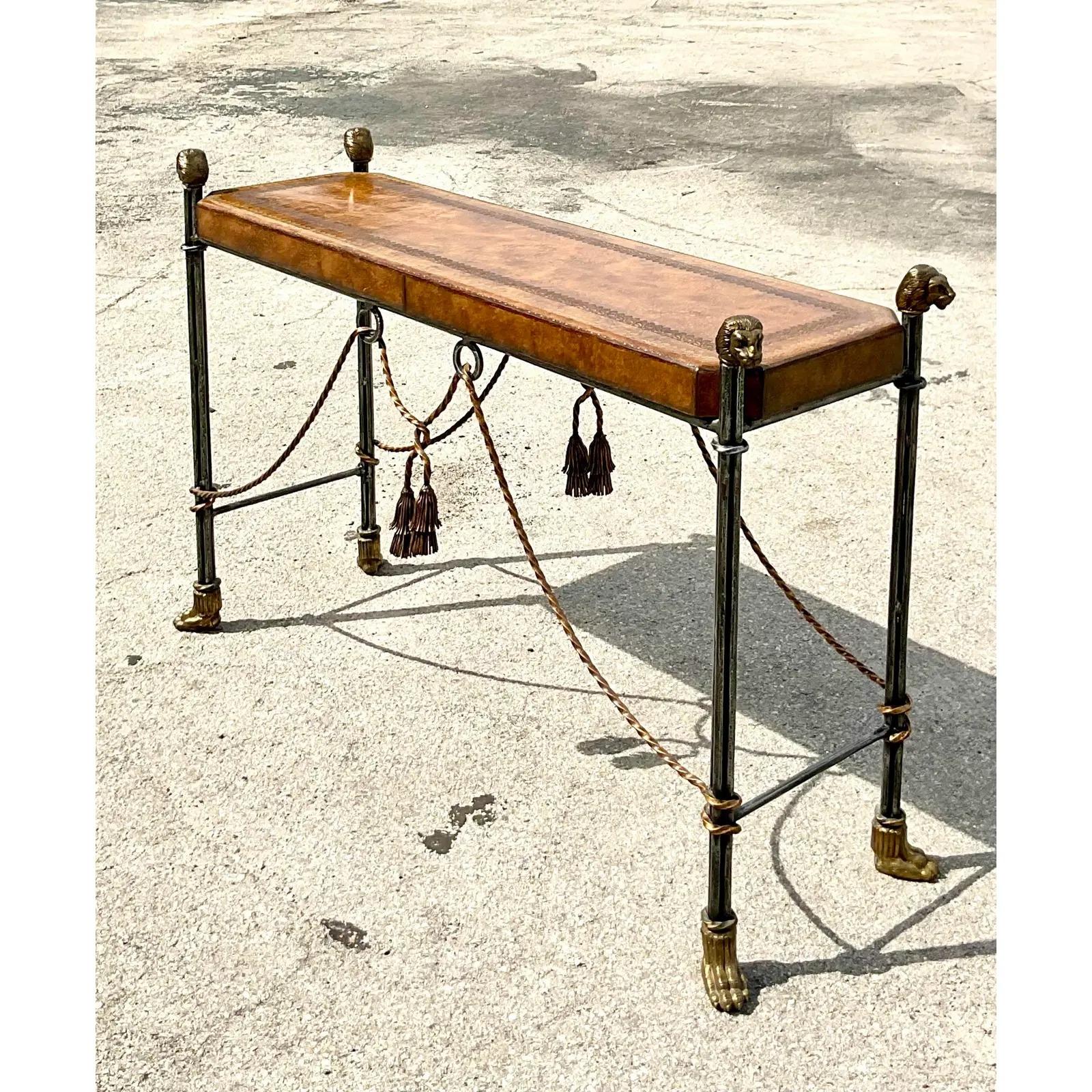 Vintage Regency Maitland Smith Swag Wrought Iron Console Table In Good Condition In west palm beach, FL