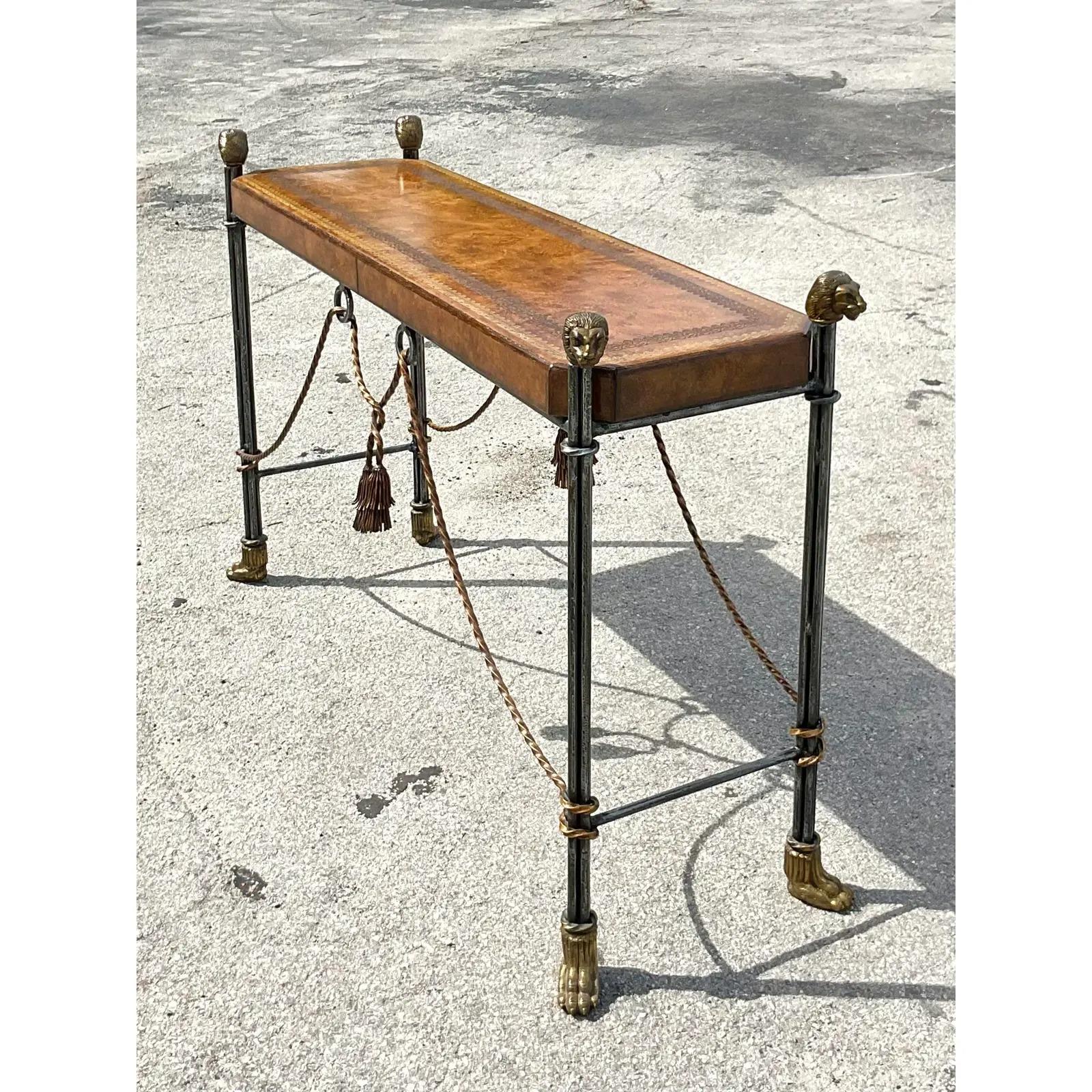 20th Century Vintage Regency Maitland Smith Swag Wrought Iron Console Table