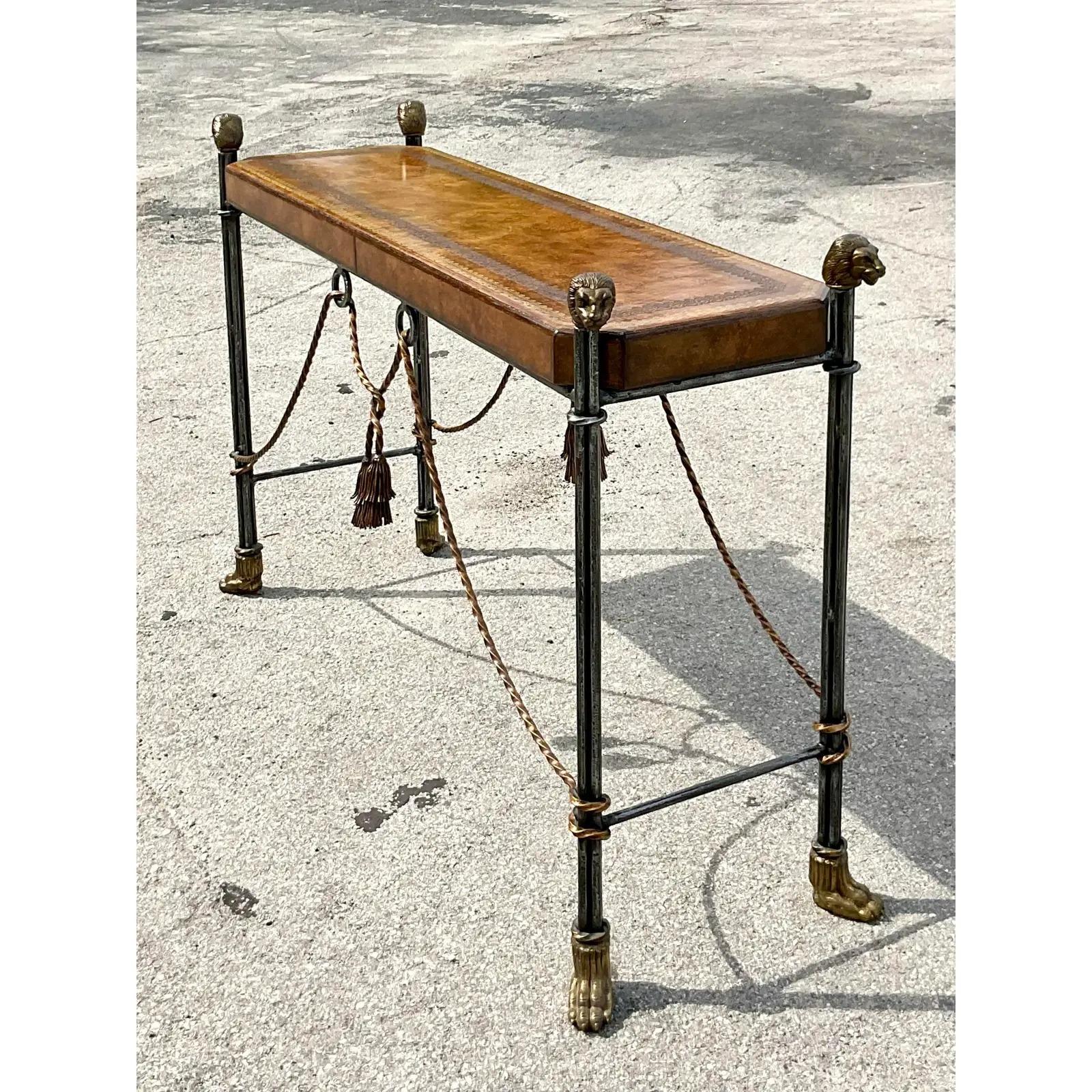 Vintage Regency Maitland Smith Swag Wrought Iron Console Table 1