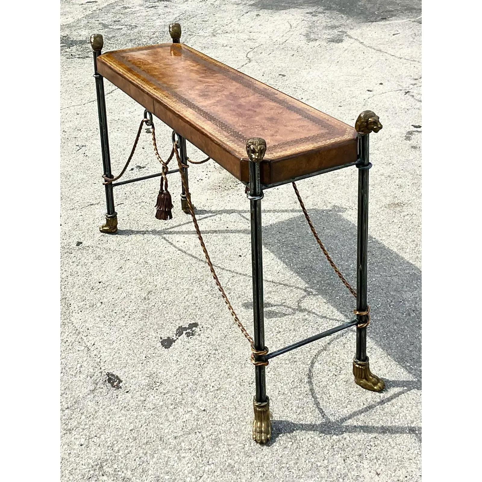 Vintage Regency Maitland Smith Swag Wrought Iron Console Table 2