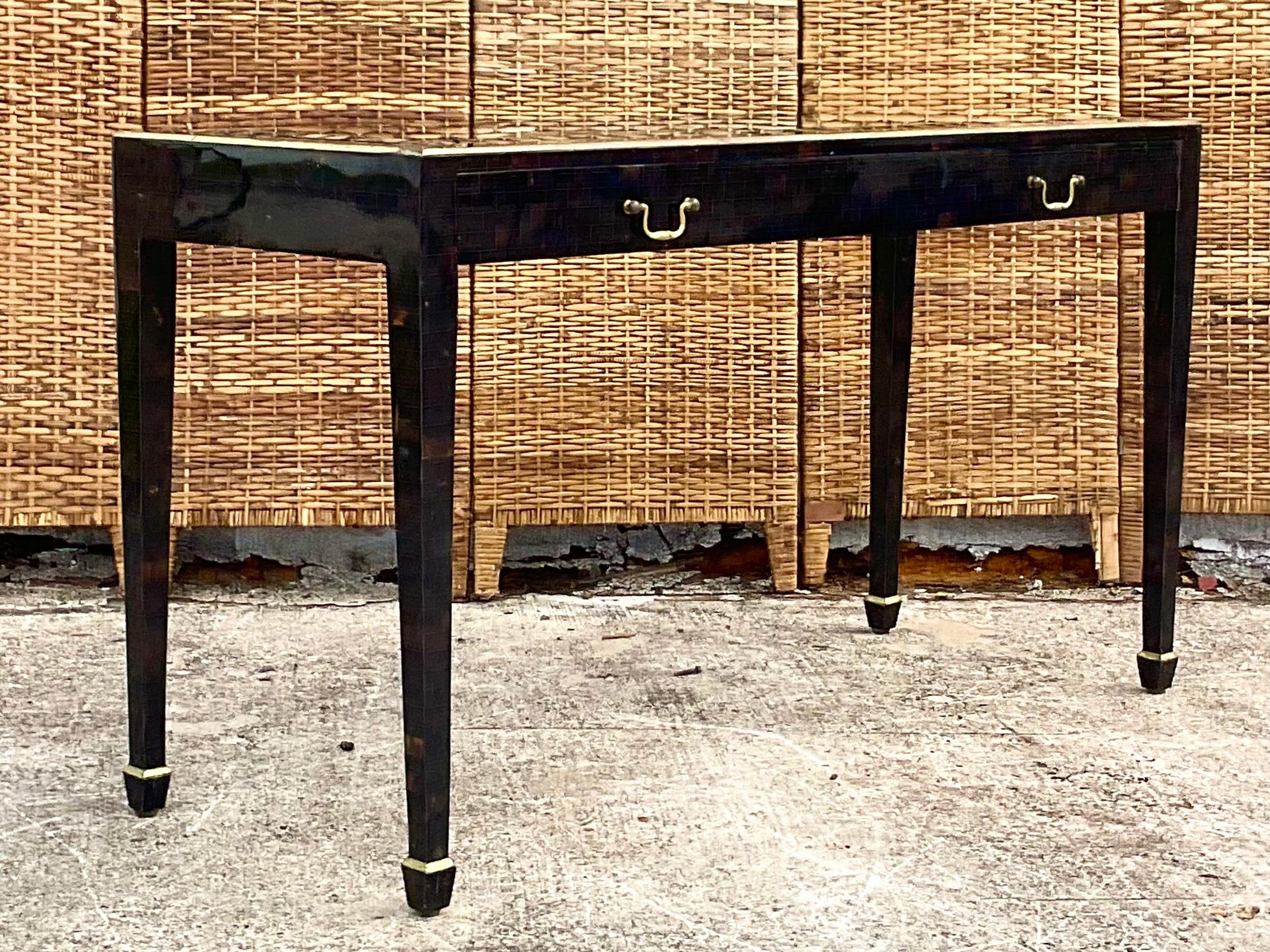 Philippine Vintage Regency Maitland Smith Tessellated Black Horn Collectors Console Table