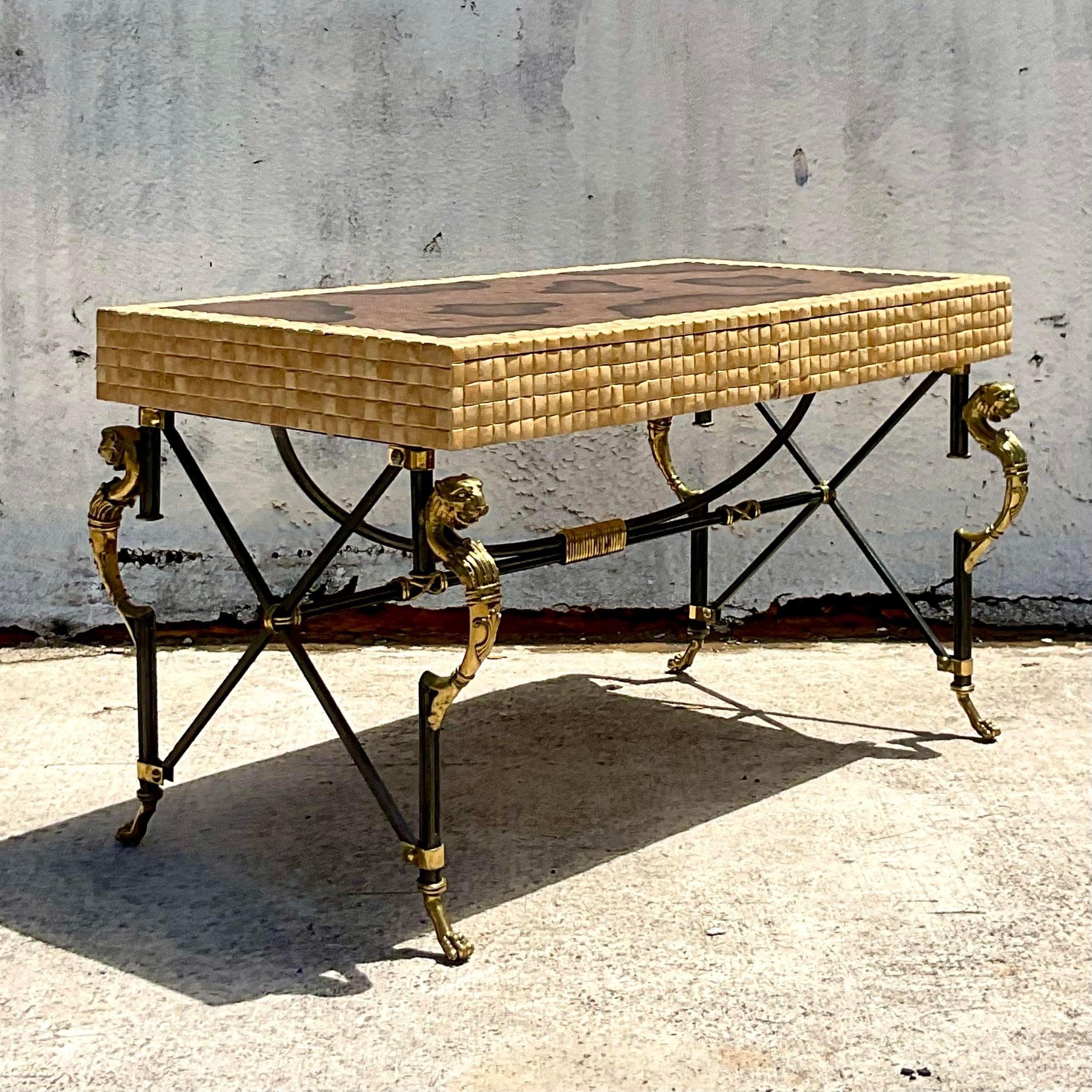 20th Century Vintage Regency Maitland Smith Tessellated Coconut Shell Writing Desk For Sale