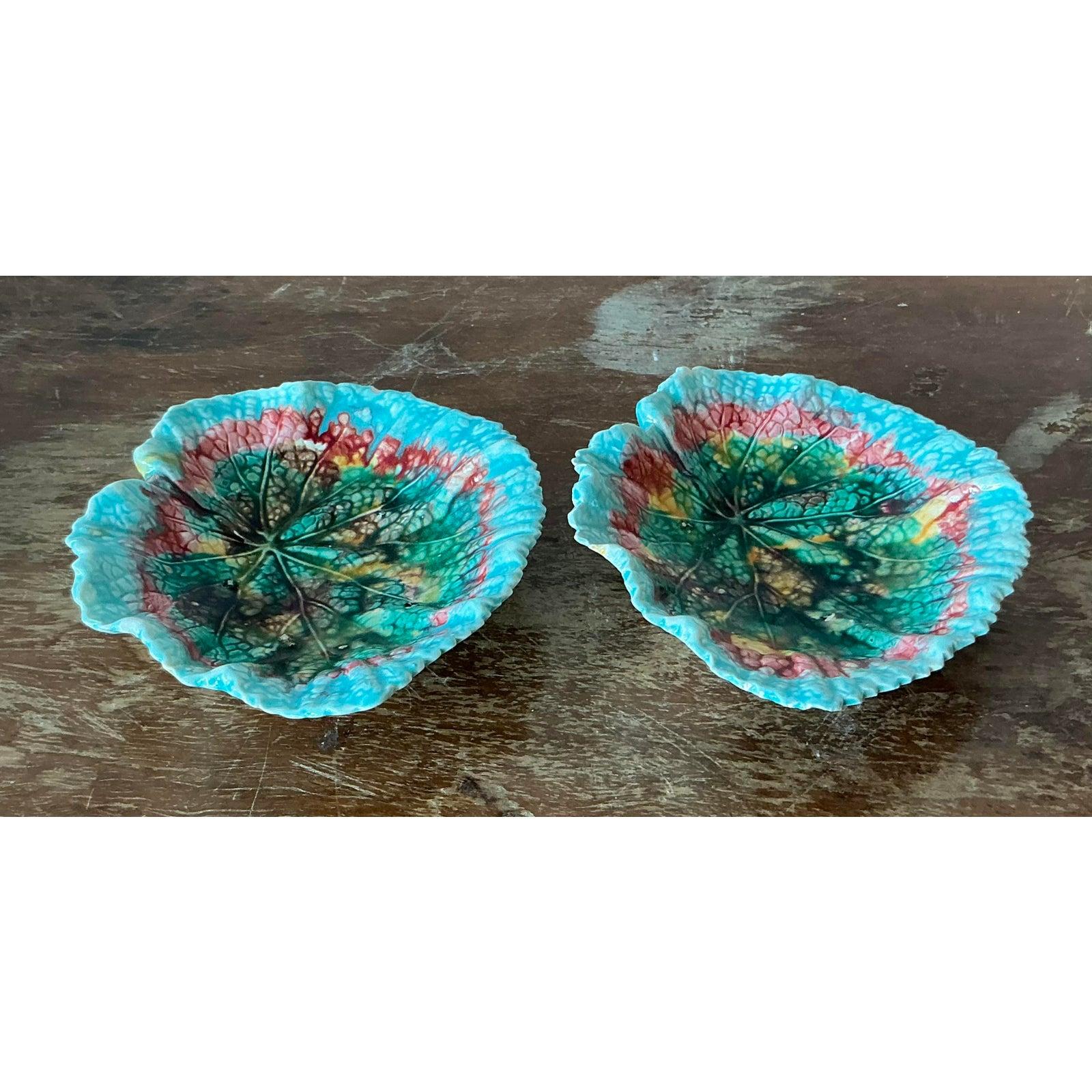 Platos Vintage Regency Majolica Leaf - Lote de 2 siglo XX en venta