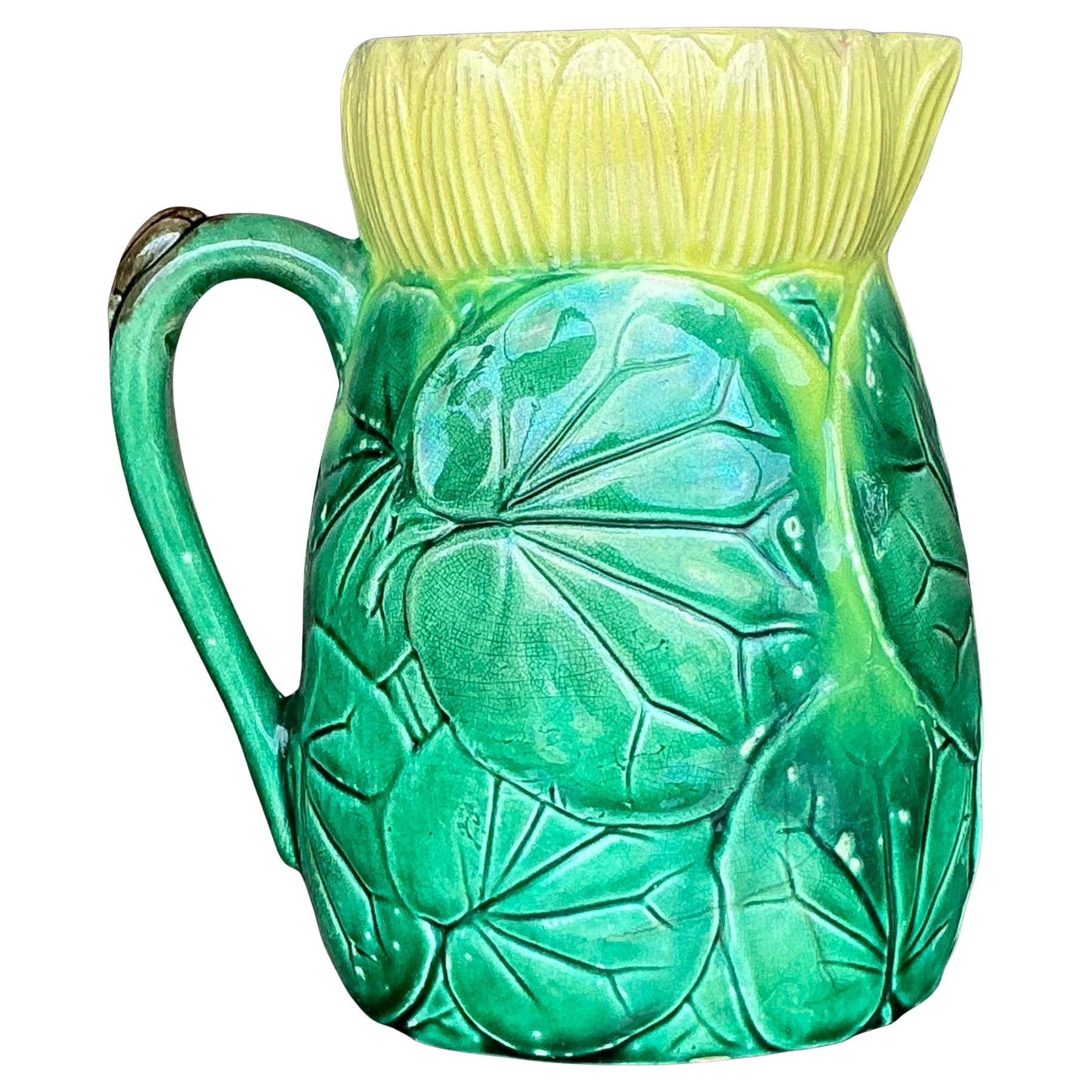 Vintage Regency Majolica Style Lilypad Pitcher For Sale