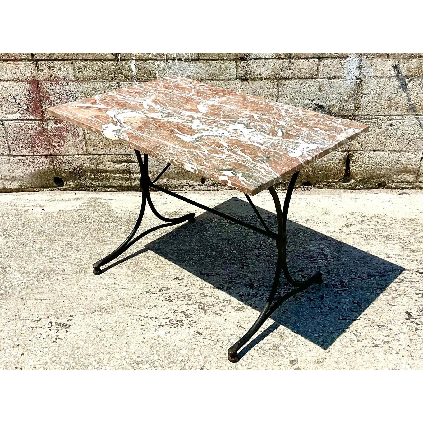 Vintage Regency Marble Top Bakers Table In Good Condition In west palm beach, FL