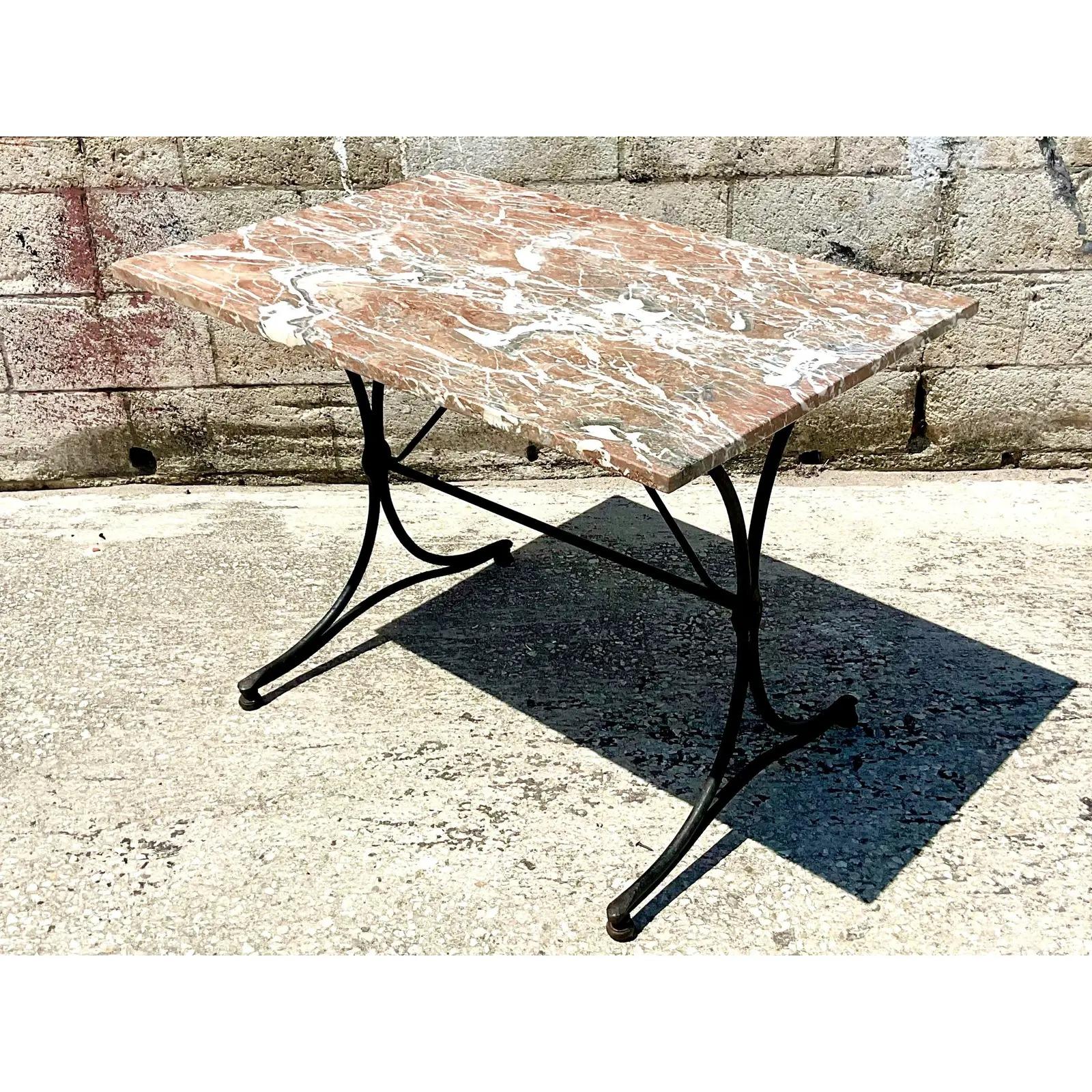 Wrought Iron Vintage Regency Marble Top Bakers Table