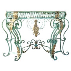 Vintage Regency Marble Top Wrought Iron Console Table