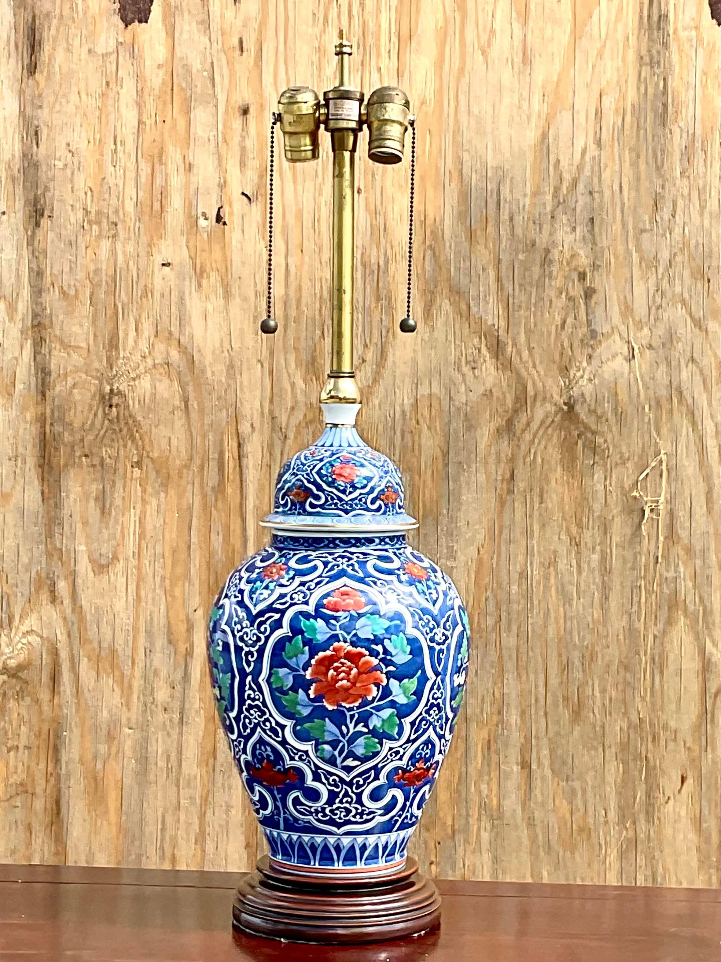 Mid-Century Modern Vintage Regency Marbro Floral Table Lamp For Sale