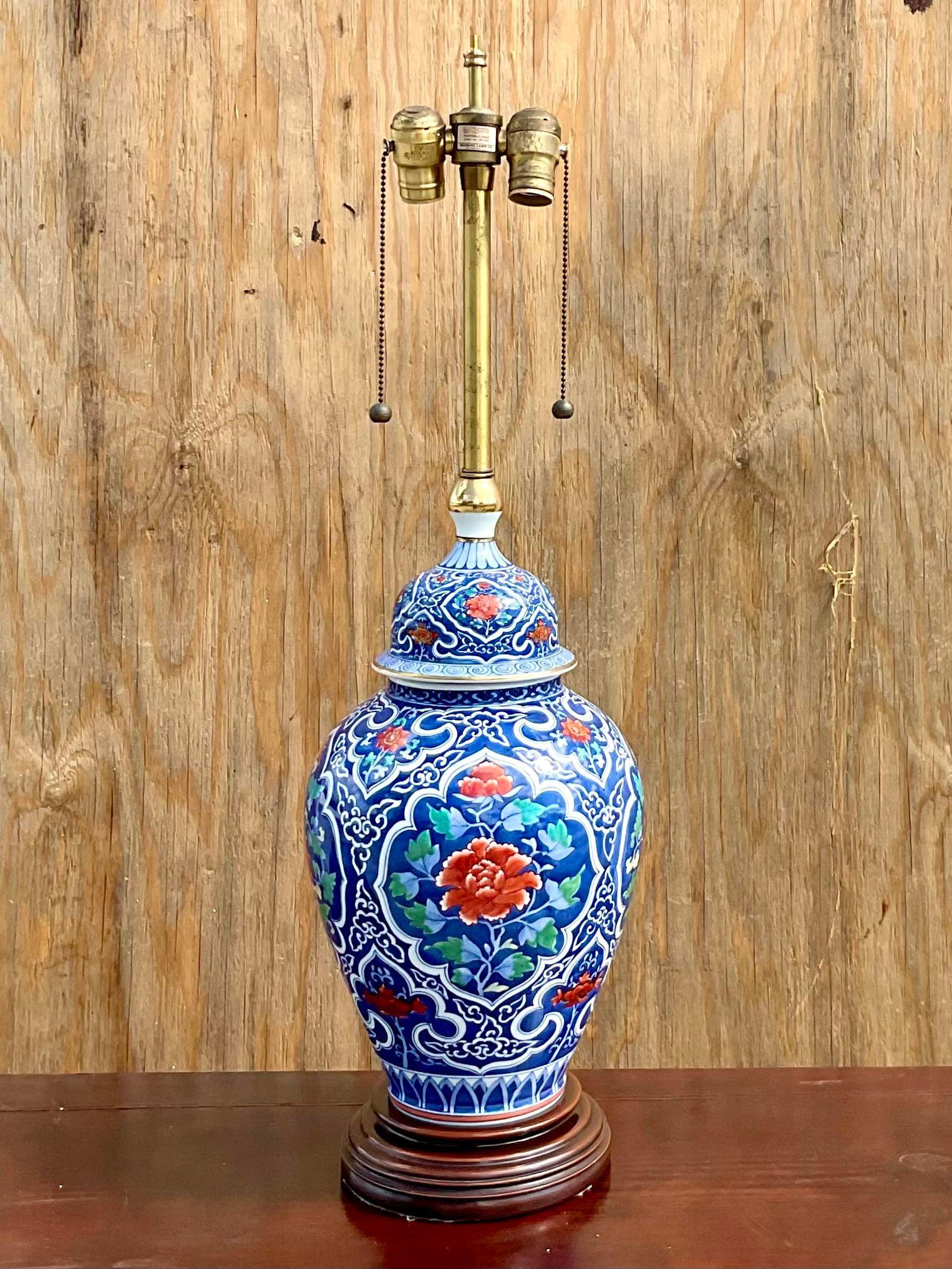 Vintage Regency Marbro Floral Table Lamp For Sale 1