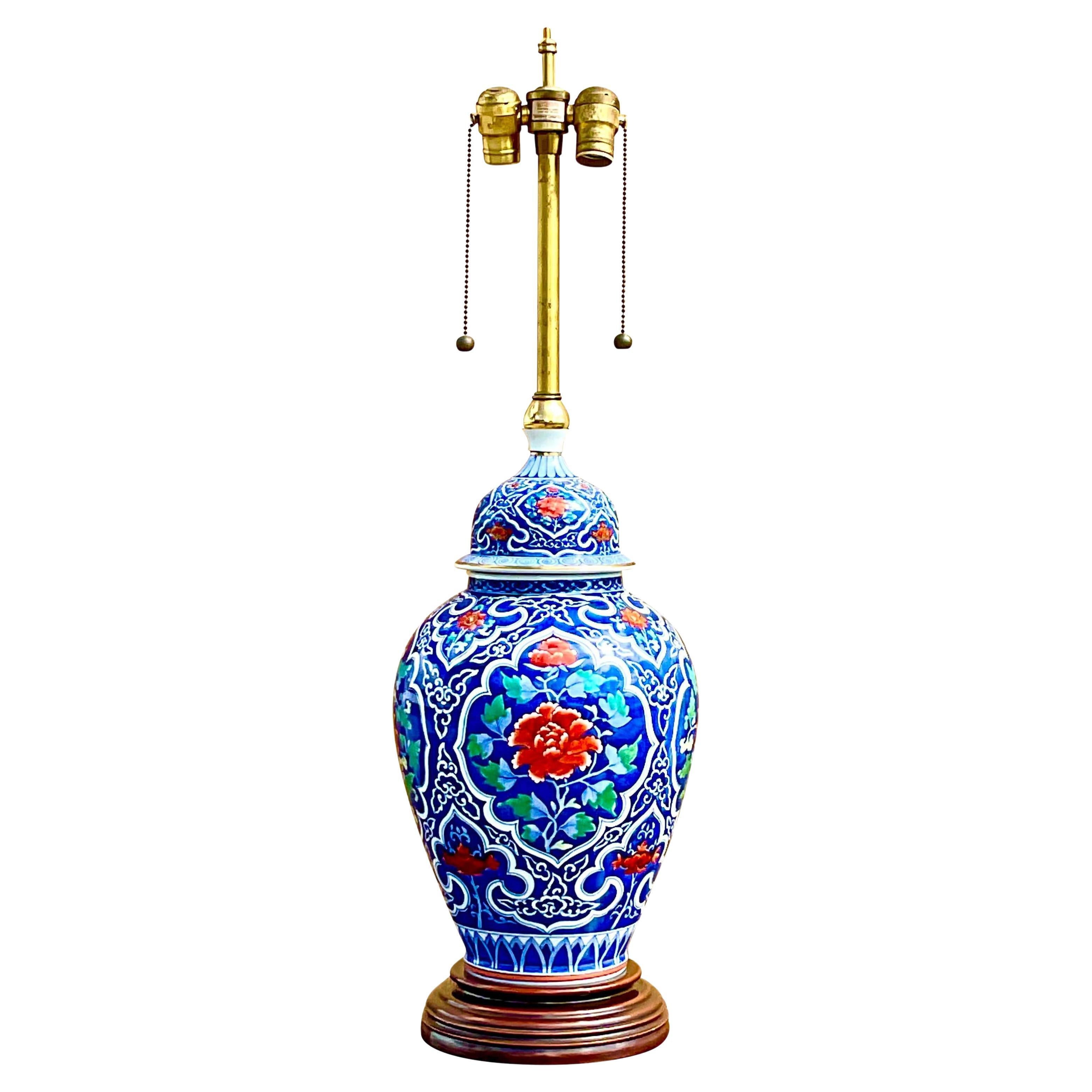 Vintage Regency Marbro Floral Table Lamp For Sale