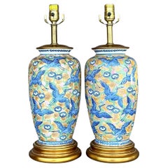 Lámparas de cerámica esmaltada Marbro Vintage Regency - un par