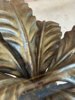 Vintage Regency Marge Carson Gilt Palm Tree Table With Marble Base and Glass Top