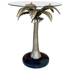 Vintage Regency Marge Carson Gilt Palm Tree Table With Marble Base and Glass Top
