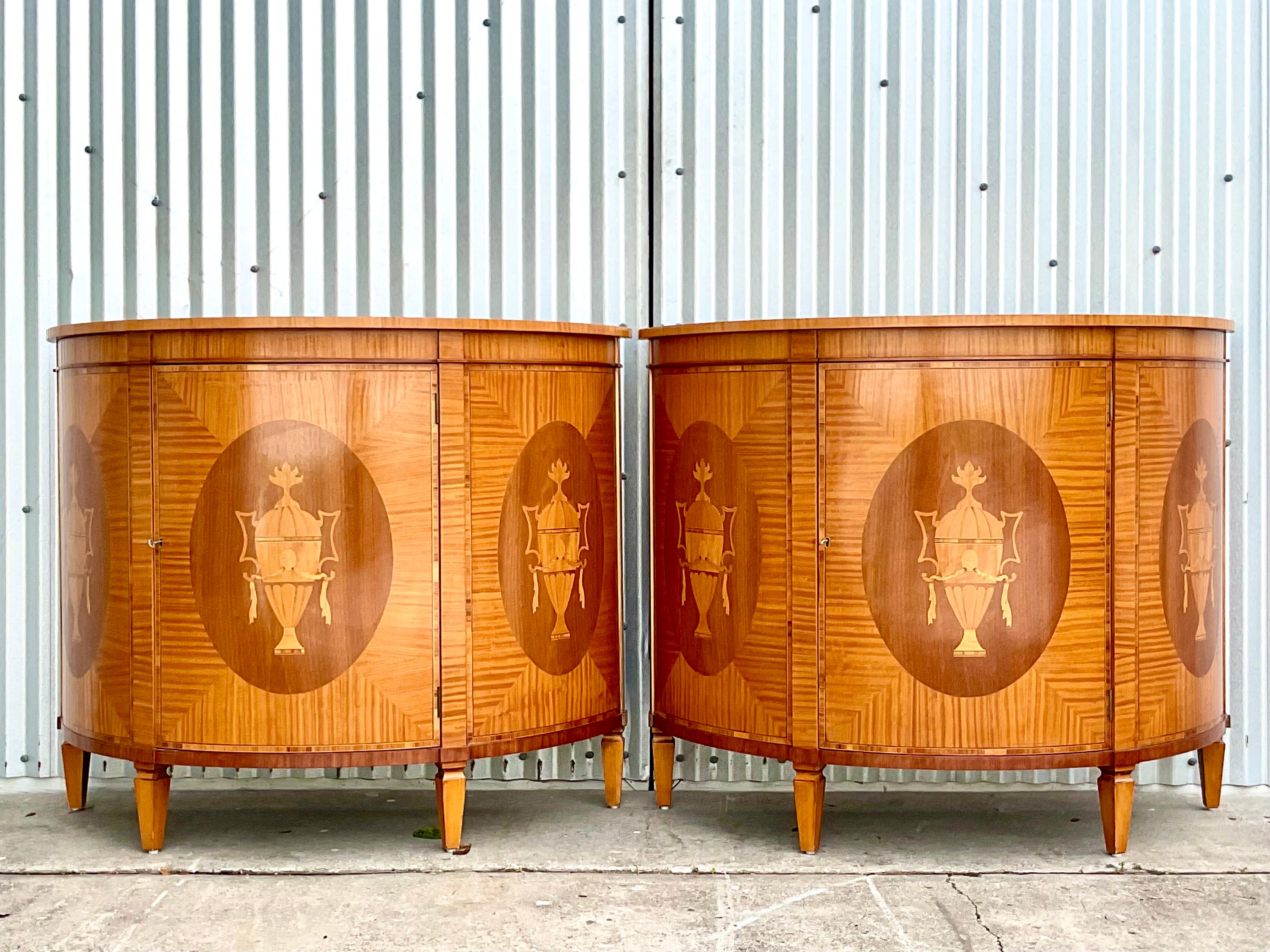 Vintage Regency Marquetry Demilune Cabinets, a Pair 2