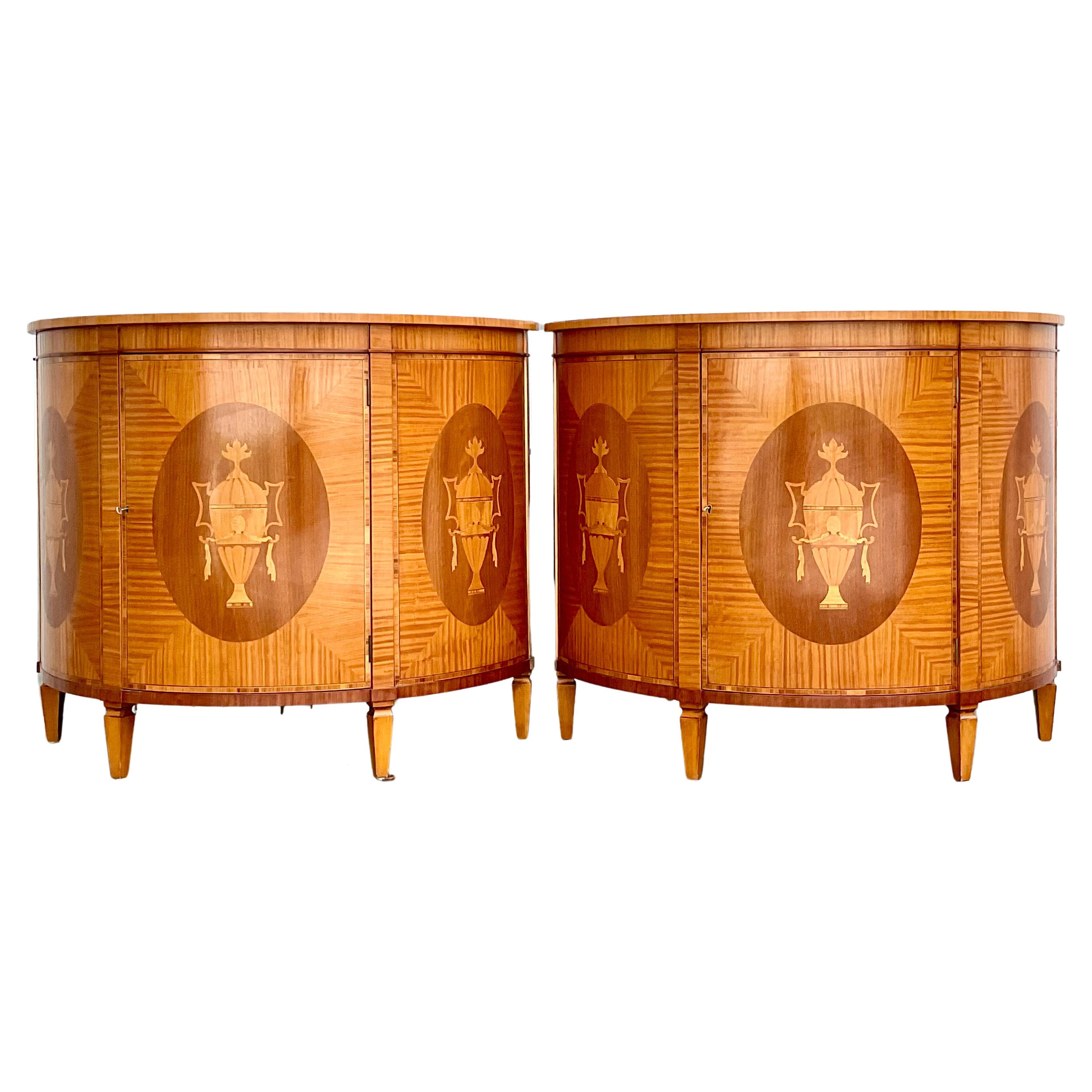 Vintage Regency Marquetry Demilune Cabinets, a Pair